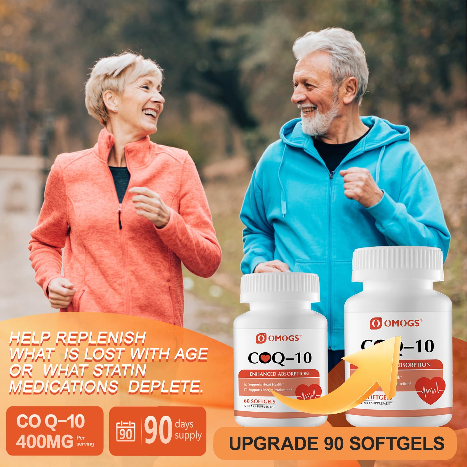 OMOGS CoQ10 400mg Softgels, Coenzyme Q10 High Absorption Supplements Support Heart Health, Cardiovascular Health, Immune System