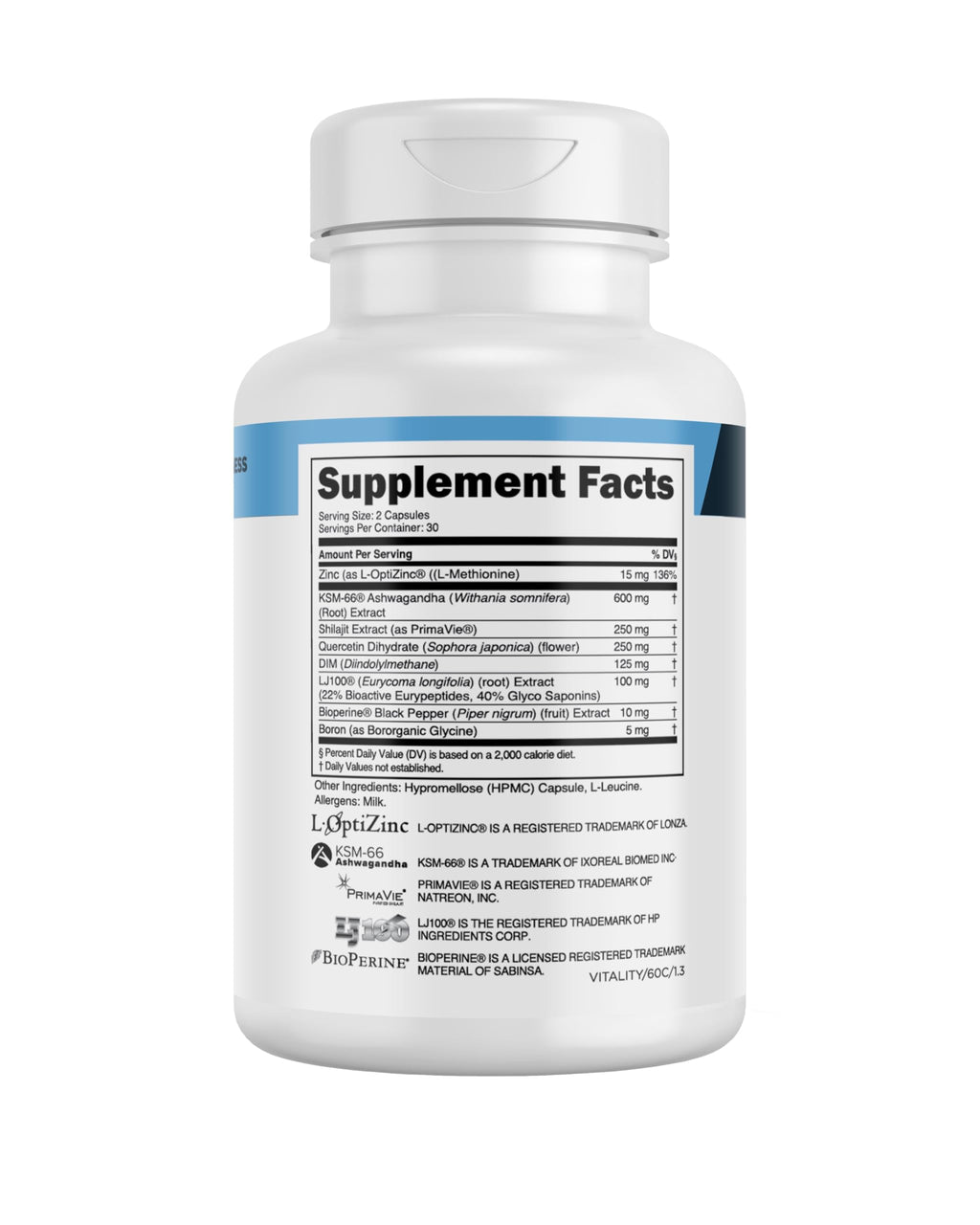 Transparent Labs Vitality Men with Ashwagandha KSM-66, PrimaVie Shilajit Extract, & DIM to Support Vitality, & Bioavailable - 60 Count