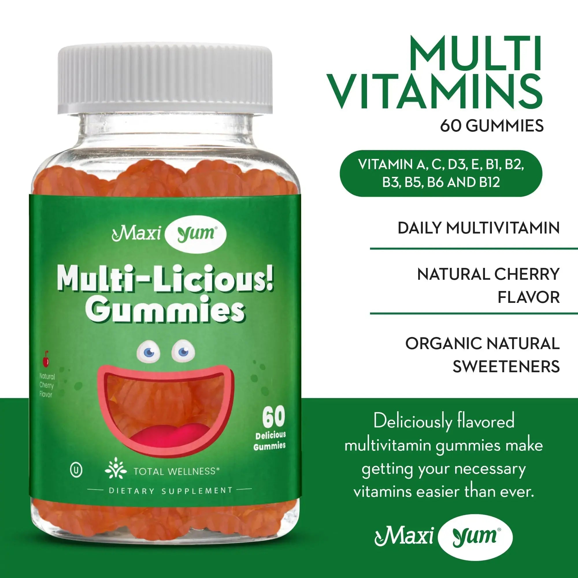 Maxi Health Multivitamin Gummies Vitamins for Adults & Kids - Cherry Flavored Gummy Multivitamins - 60 Vitamin Gummies for Women and Men Maxi Health Au supplements