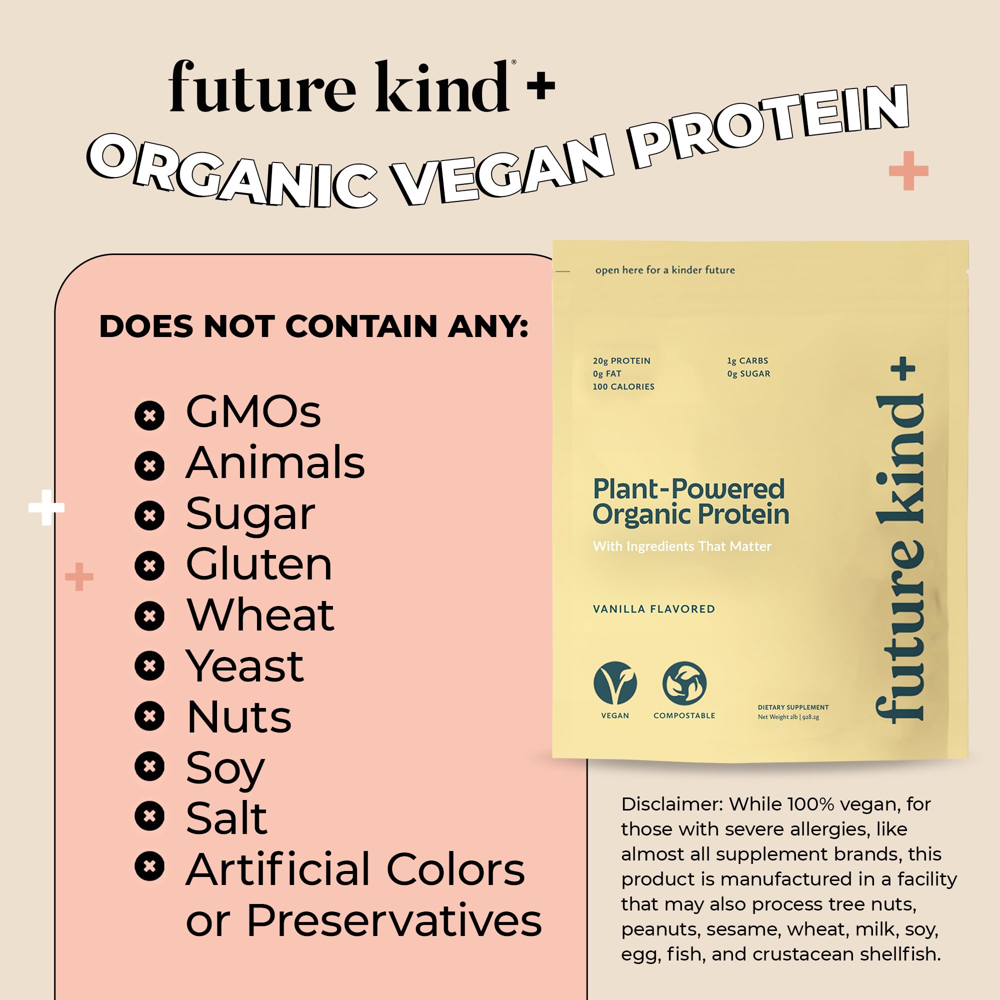 Future Kind Vegan Protein Powder, Vanilla, Pea Plant Protein for Lean Muscle with Iron & Fiber, Whey-Free, Sugar-Free, Soy-Free, Non-Dairy (34 Servings) Future Kind Au supplements