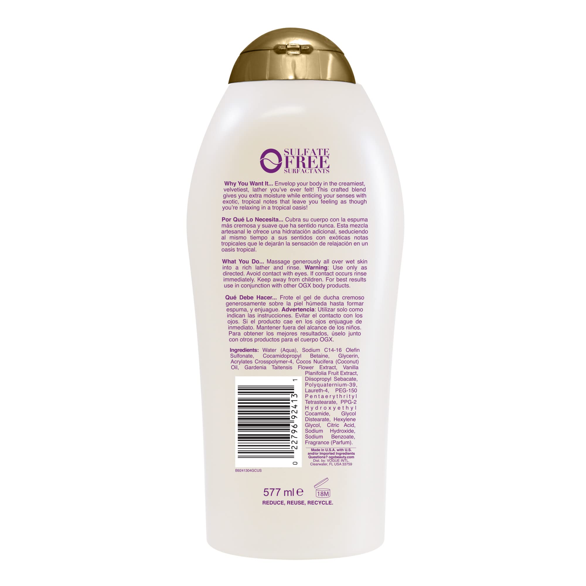 OGX Extra Creamy + Coconut Miracle Oil Ultra Moisture Body Wash, Rich Shower Gel for Dry Skin Infused with Coconut Oil