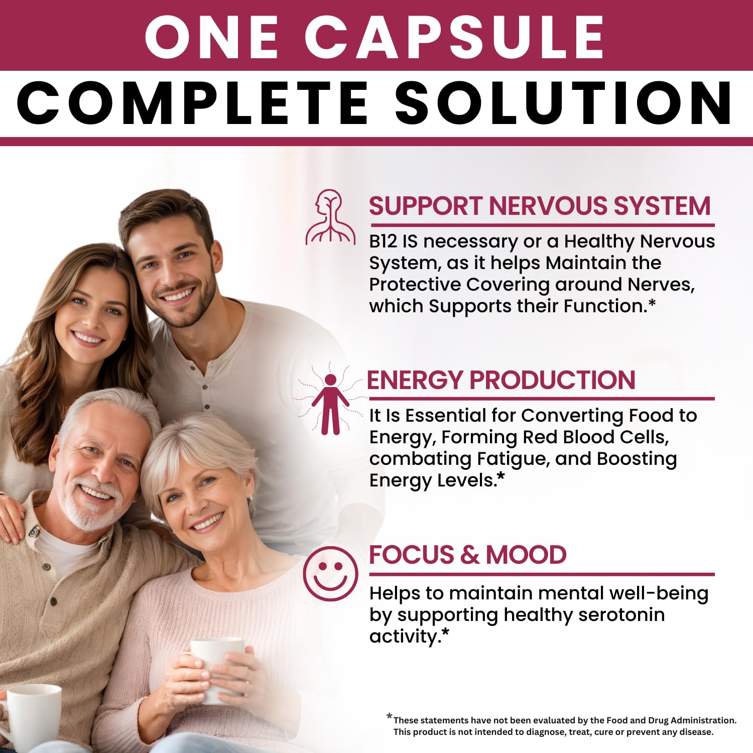 B12 with Hyaluronic Acid, Collagen and Folate – 25000 mcg B12 Complex | Maximize Absorption & Energy | Gluten Free USA Made, B1, B2, B3, B6, B7, B12 vitamins 5000 mcg