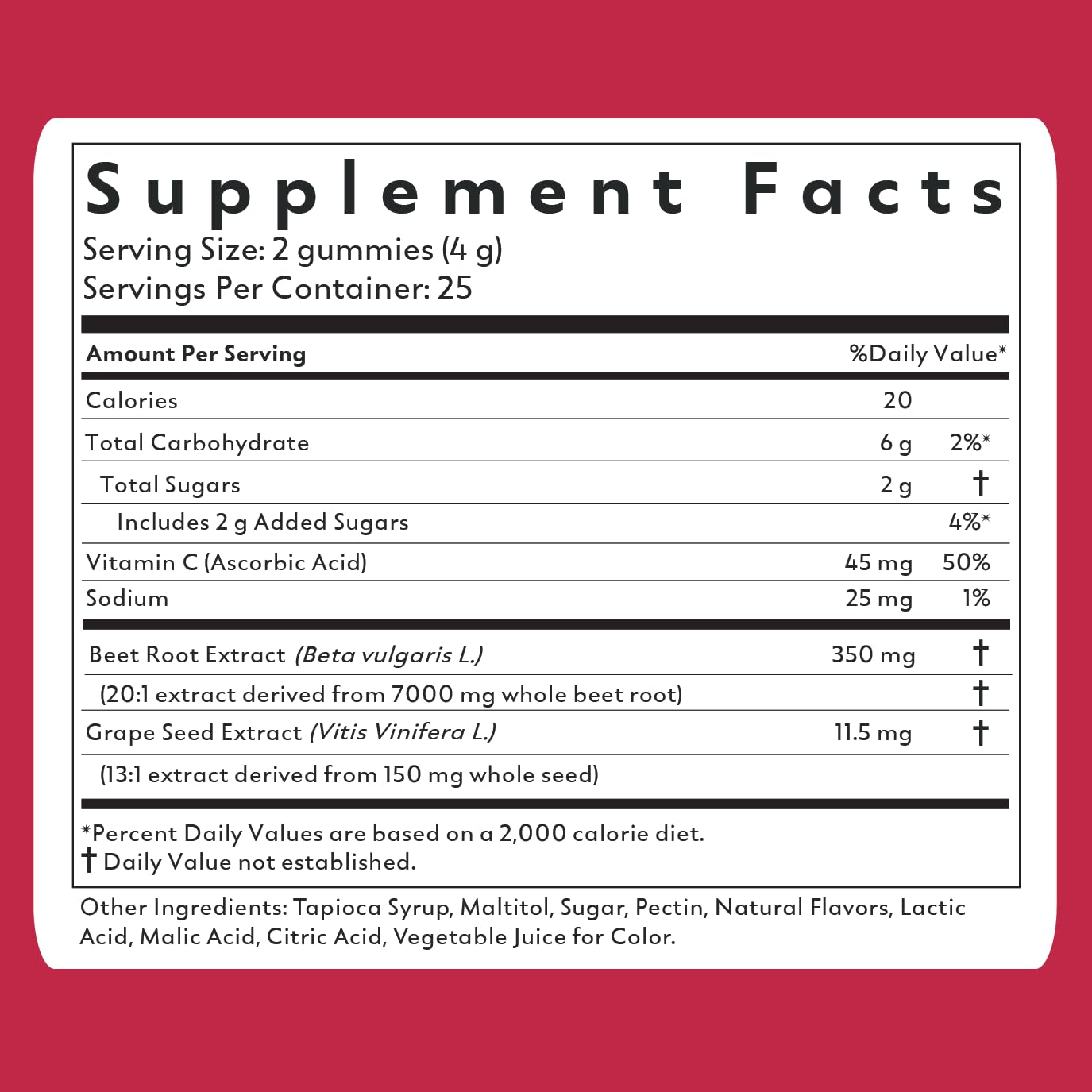 Natrava Beets+ Gummies - Premium Beet Root Powder, Grape Seed Extract and Vitamin C - Supports Healthy Blood Pressure and Heart Health - Low Sugar Nitric Oxide and Circulation Supplement - 50 Gummies