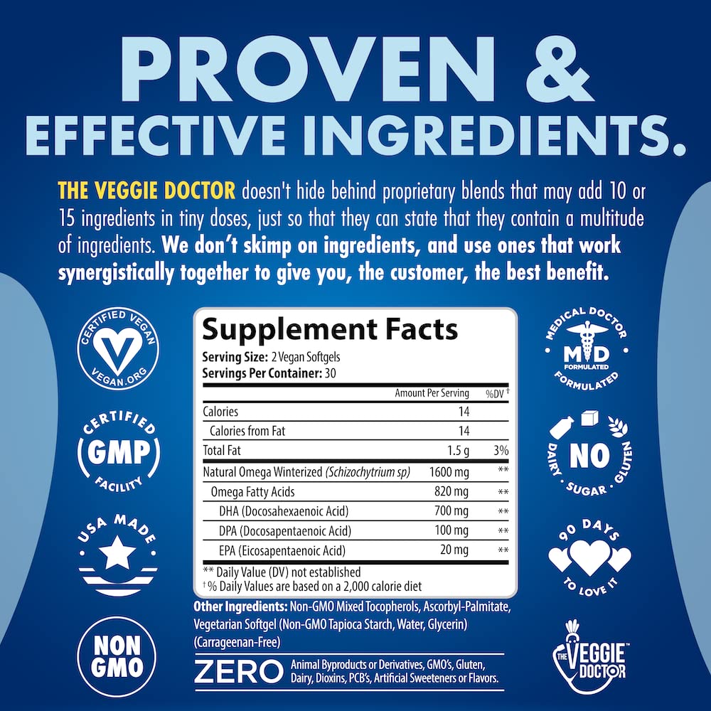 Vegan Omega 3 Supplement – Algae Omega 3 with DHA EPA DPA – Vegan Capsules from Algal – Fish Oil Alternative – Plant-Based Algae Oil Formula – Non-GMO