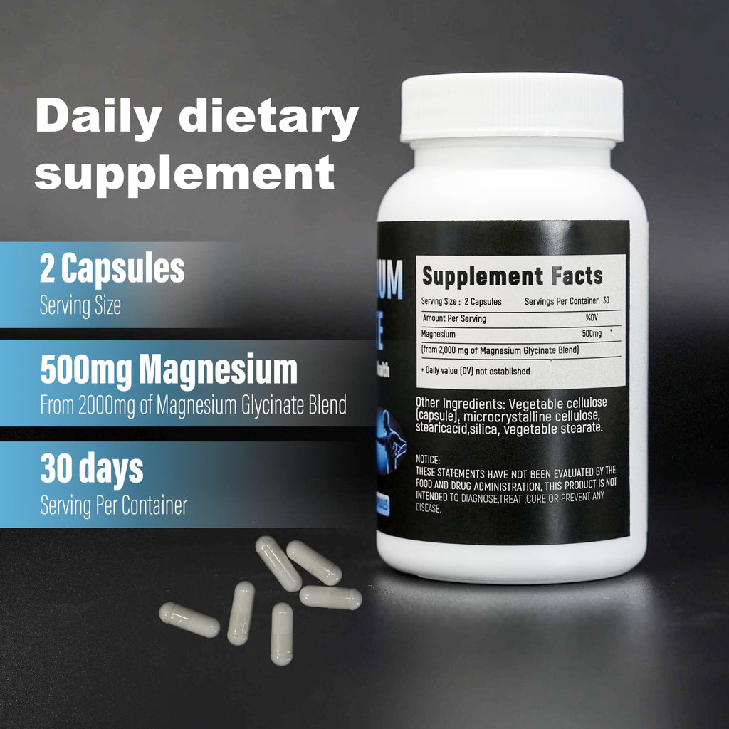 Laicuherb Magnesium Capsules for Bone and Muscle Health, 500 mg Magnesium Supplement, 60 Count, Vegetarian Capsules Laicuherb Au supplements
