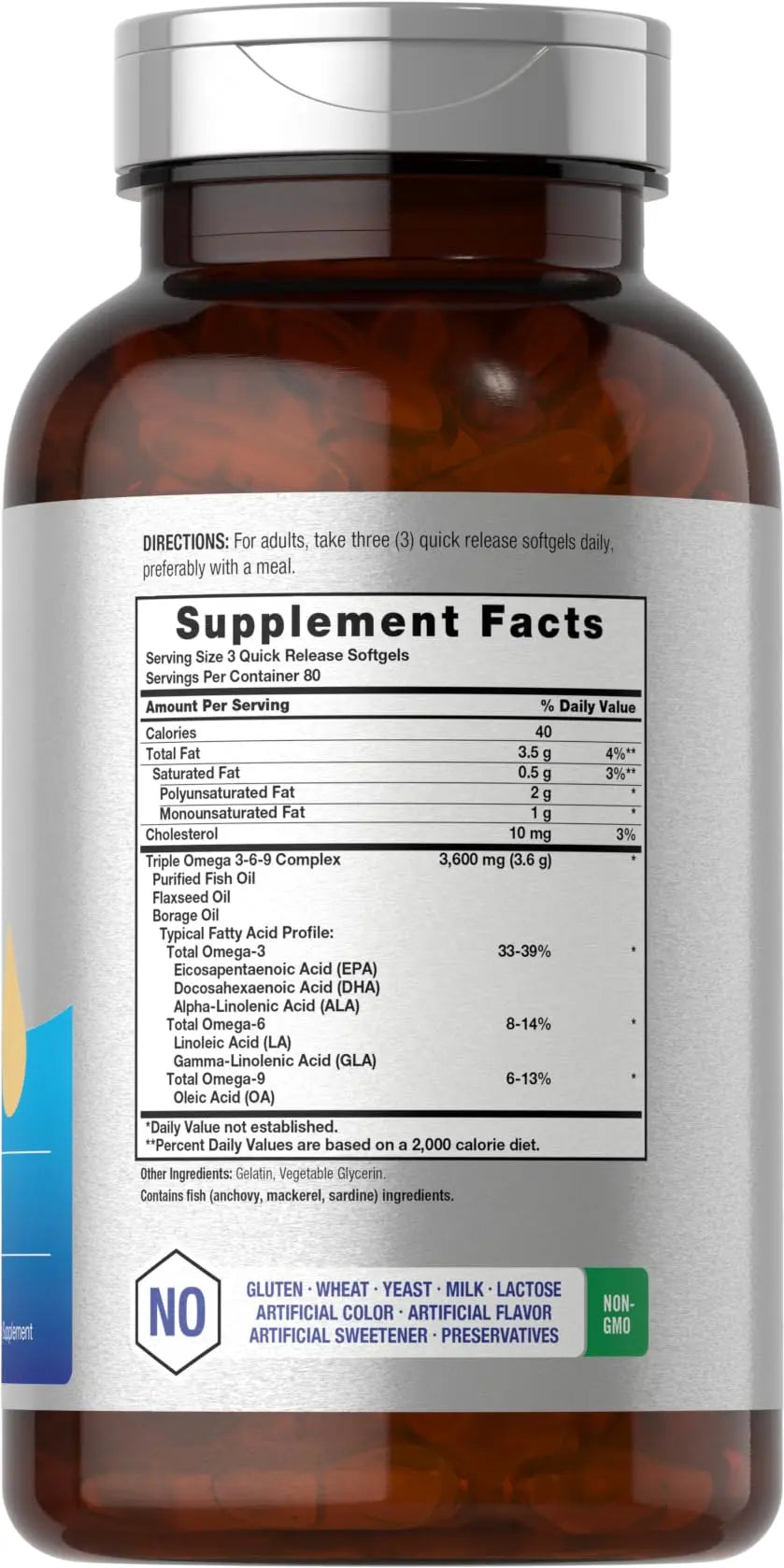 Triple Omega 3-6-9 240 Softgels | from Fish, Flaxseed, Borage Oils | Non-GMO & Gluten Horbäach Au supplements