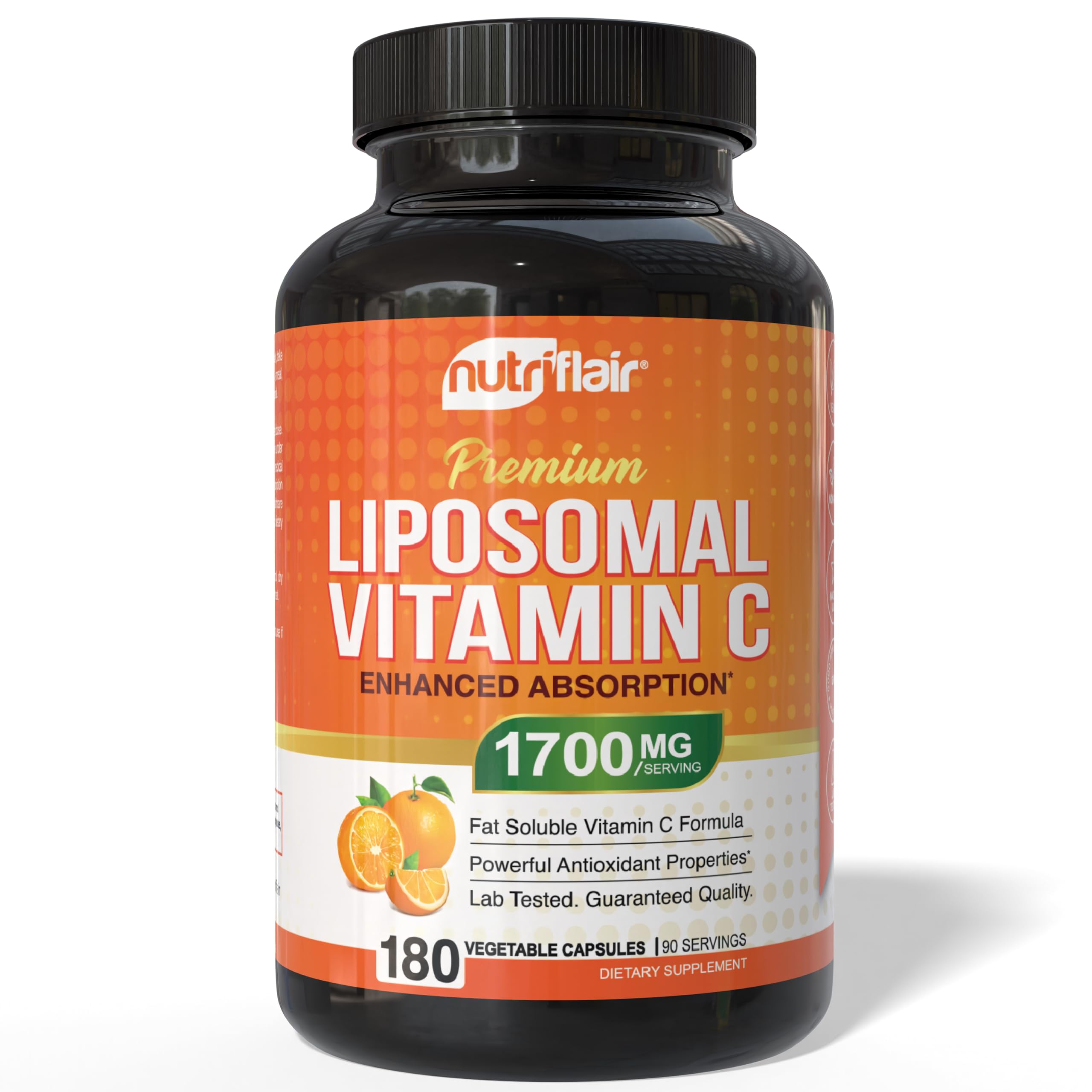 NutriFlair Liposomal Vitamin C 1700mg, 180 Capsules - High Absorption, Fat Soluble VIT C, Higher Bioavailability Immune System Support