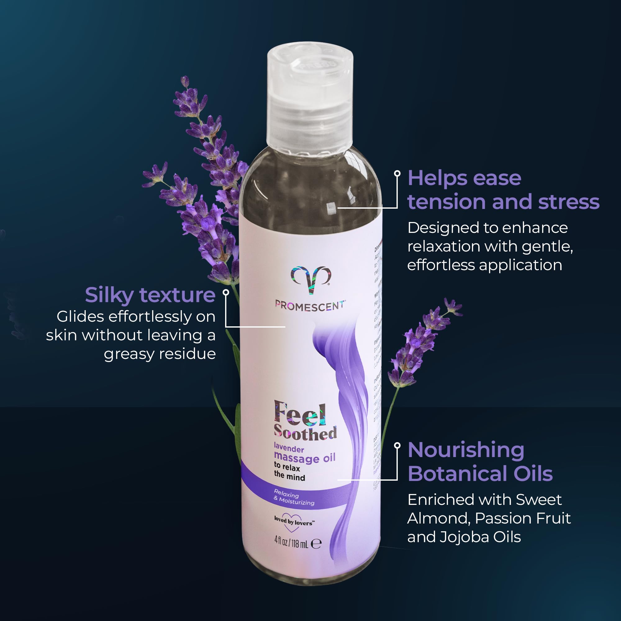 Promescent Lavender Massage Oil for Massage Therapy, Massage Oils for Date Night, Premium Lavender Body Oil for Men & Women to Relieve Stress & Sore Muscles, Essential Oils for Skin (4 oz) Promescent Au supplements