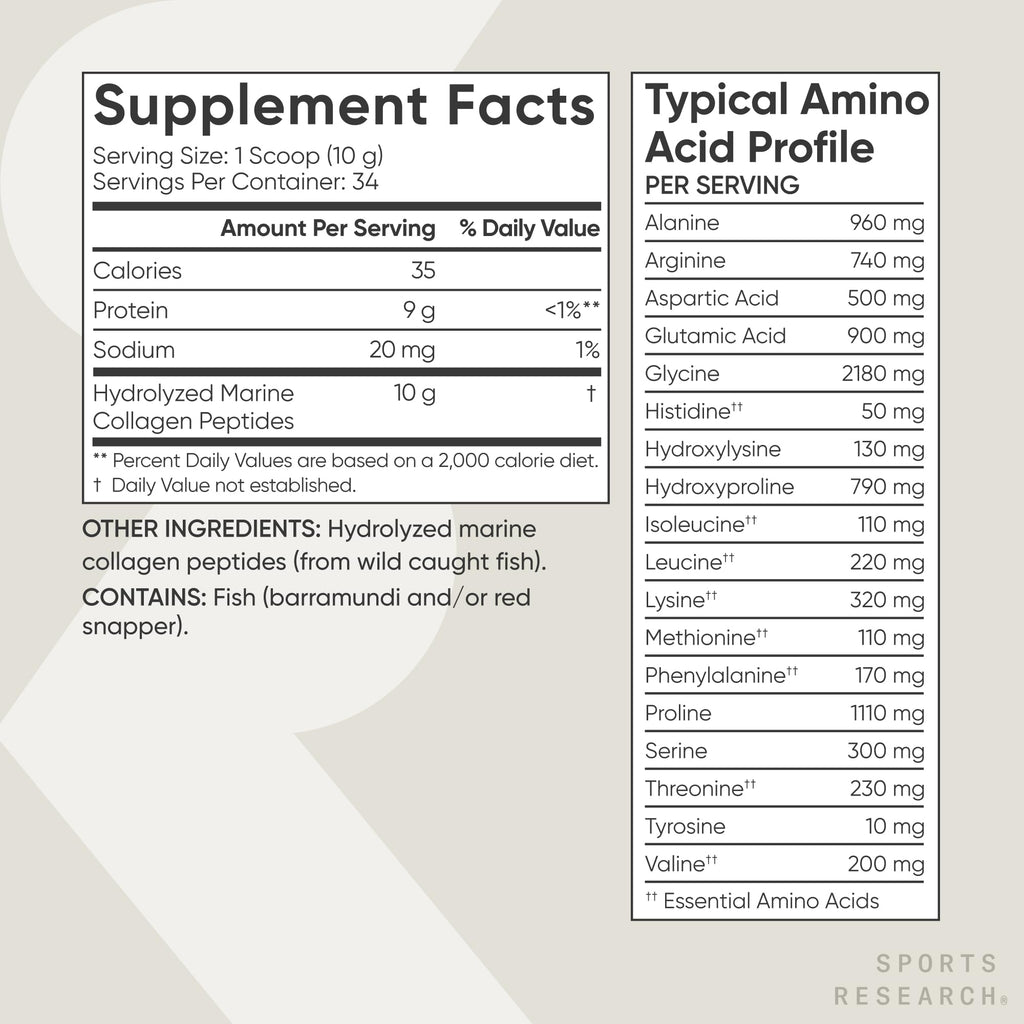 Sports Research Marine Collagen Peptides Powder - Sourced from Wild-Caught Fish, Pescatarian Friendly, Keto Certified & Non-GMO Tested