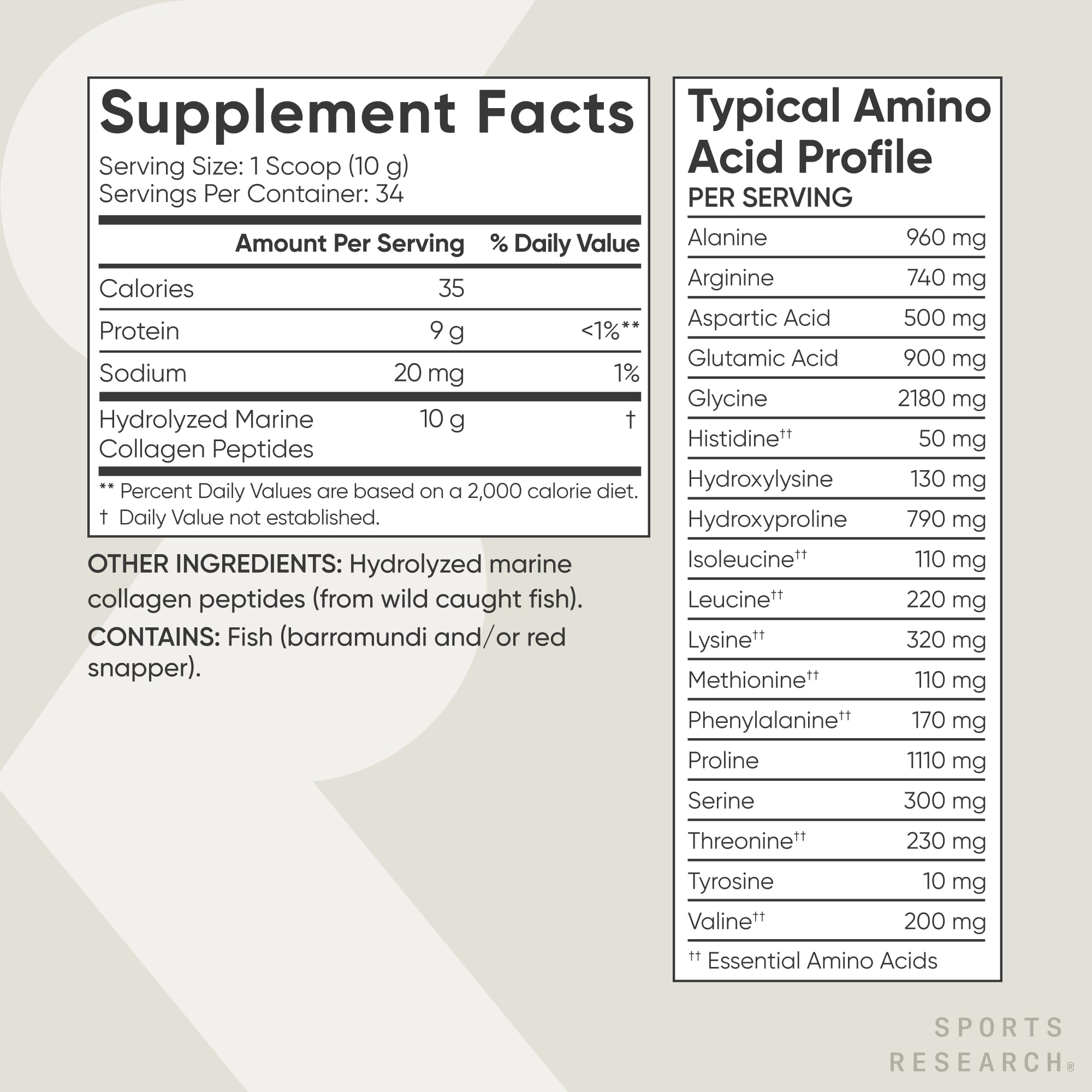 Sports Research Marine Collagen Peptides Powder - Sourced from Wild-Caught Fish, Pescatarian Friendly, Keto Certified & Non-GMO Tested
