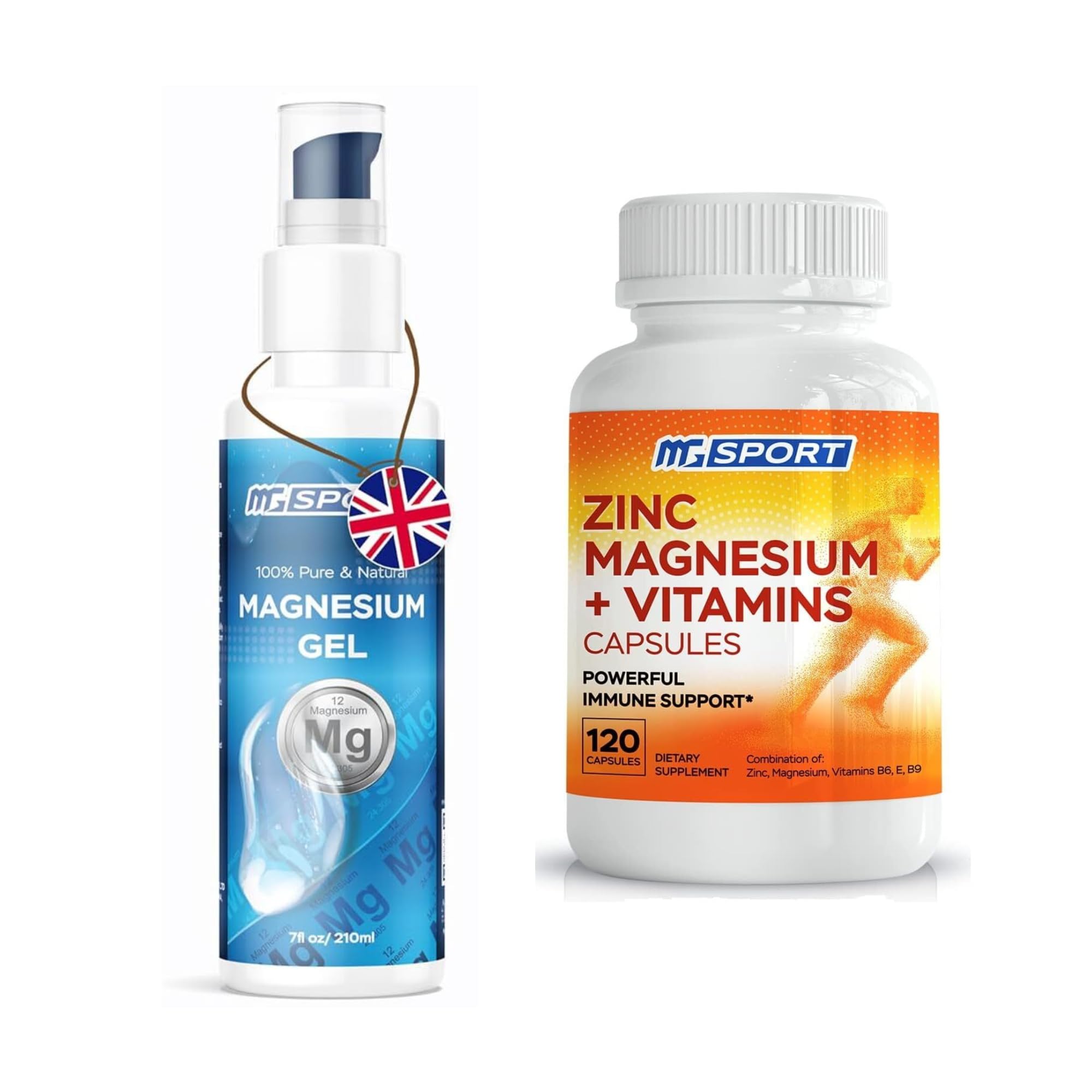 High Absorption Zinc and Magnesium Bundle for Muscle Recovery - Zinc Supplement and Transdermal Magnesium Gel for Leg Cramps MgSport Au supplements