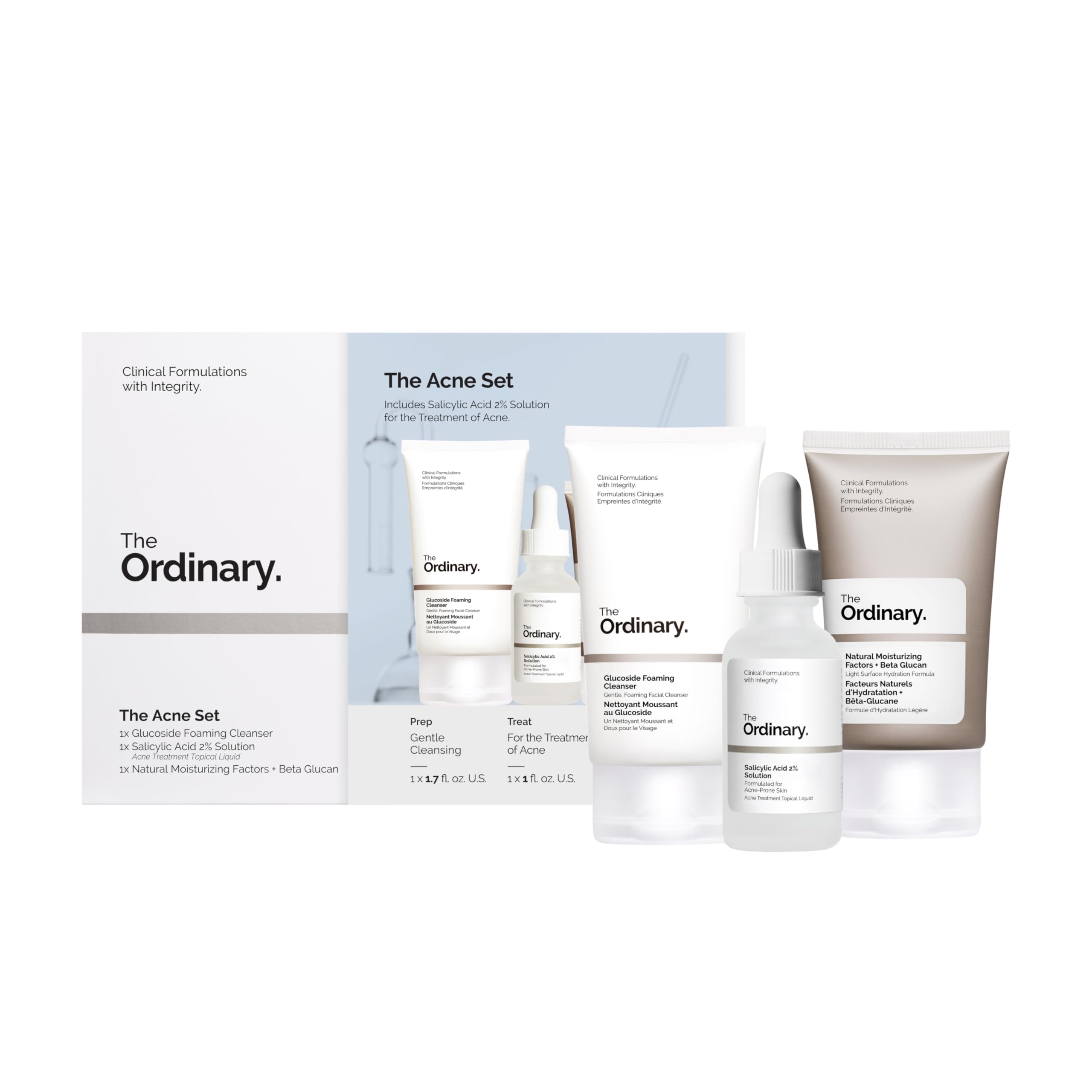 The Ordinary The Acne Set, 3-Step Skin Regimen with Glucoside Foaming Cleanser, Salicylic Acid 2% Solution
