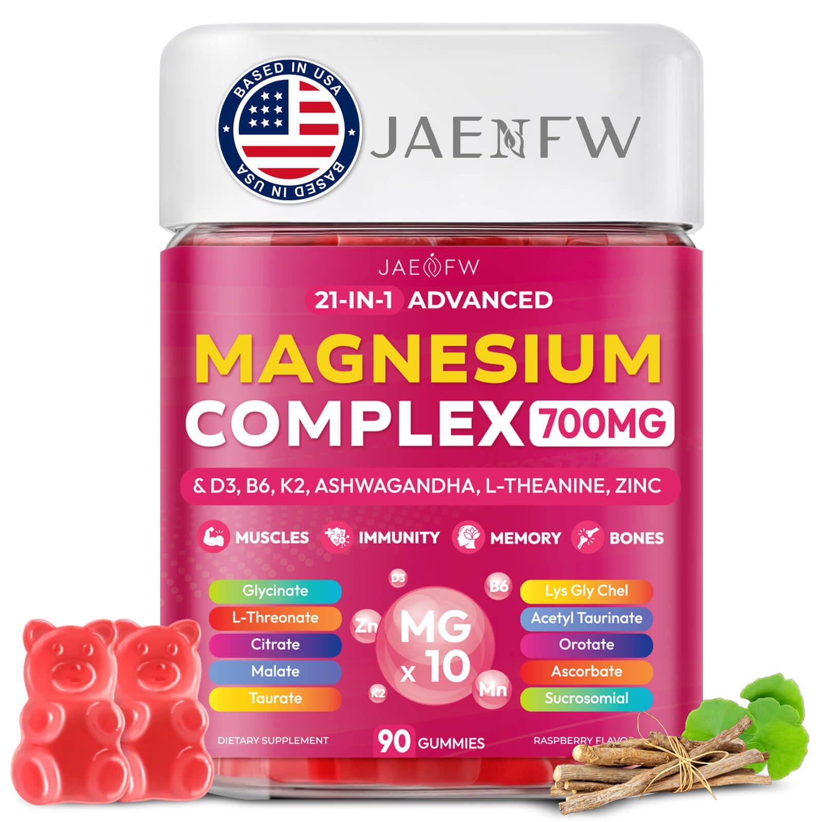 Magnesium Glycinate Gummies 700MG - 21-in-1 Advanced Magnesium Supplement with Ashwagandha, L-Theanine, Zinc, Vitamin - Sugar Free Magnesium Gummies for zzZ