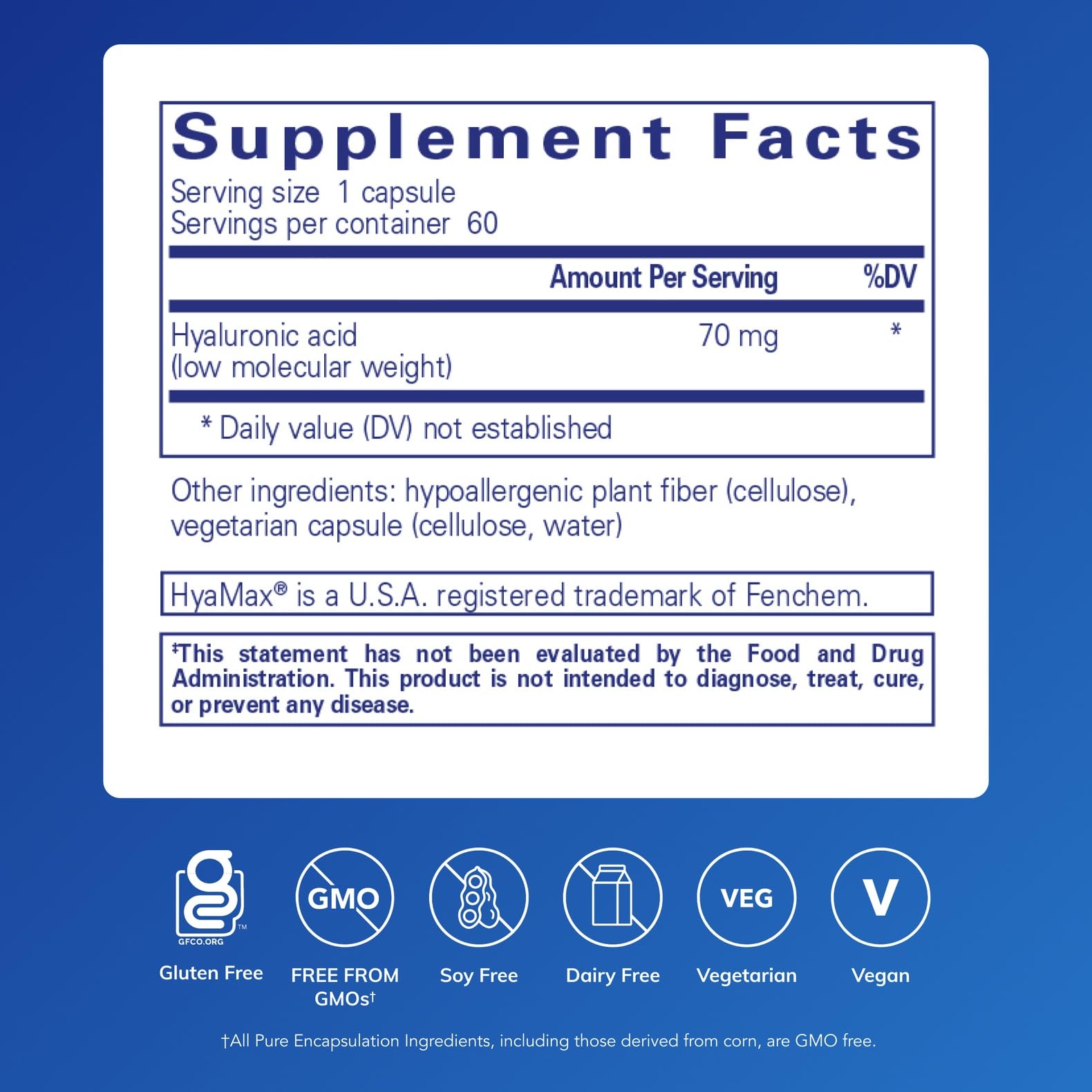Pure Encapsulations Hyaluronic Acid - for Skin Hydration, Joint Lubrication & Joint Health* - Effective Absorption - Gluten Free