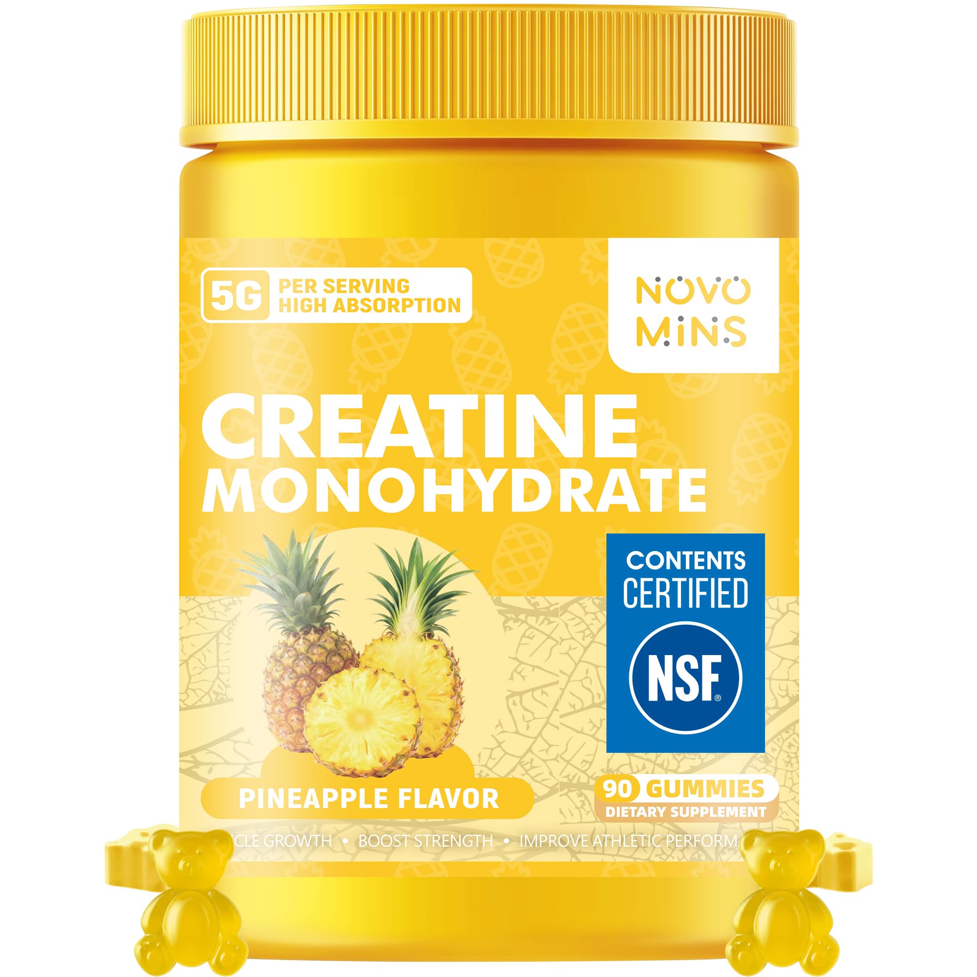 novomins Creatine Monohydrate Gummies for Men & Women, Chewables Creatine Monohydrate for Muscle Strength, Muscle Builder, Energy Boost, Pre-Workout Supplement