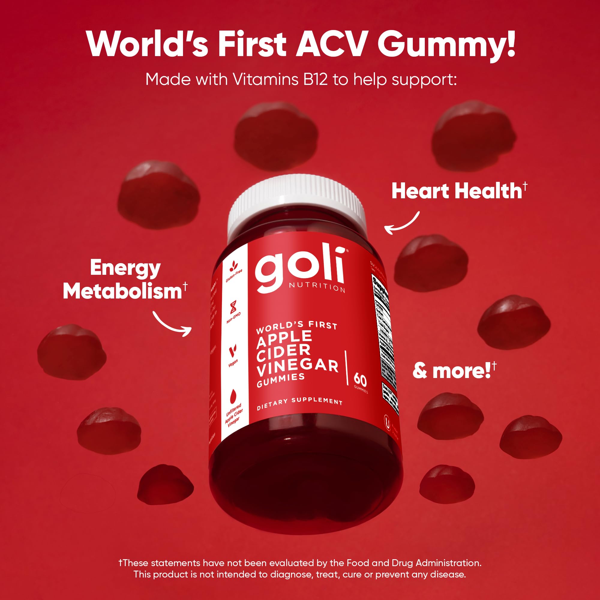 Goli Apple Cider Vinegar Gummies - Worlds First ACV Gummy with Vitamin B12, Beetroot & Pomegranate