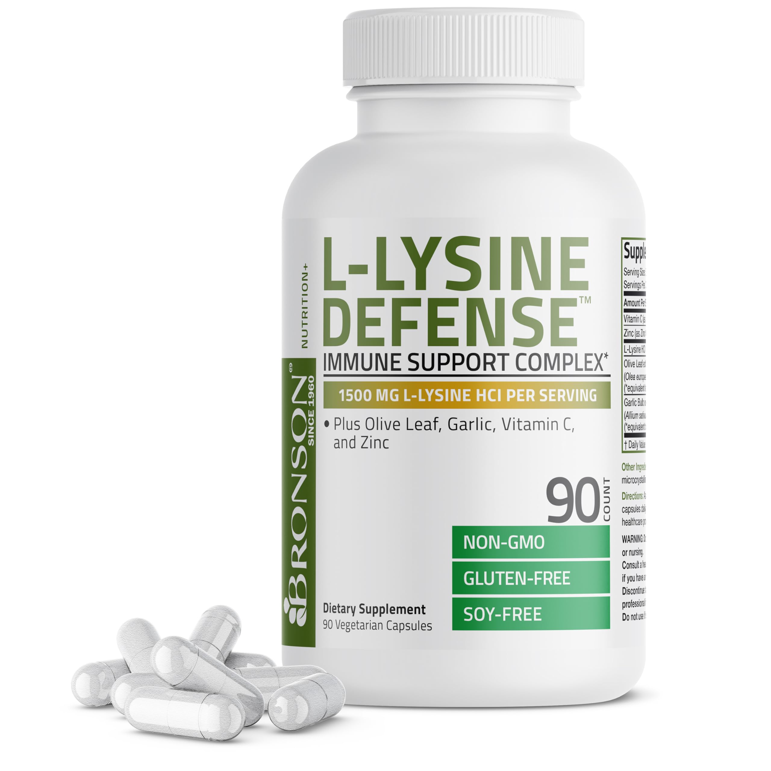 Bronson L-Lysine Defense Immune Support Complex 1500 MG L-Lysine Plus Olive Leaf, Garlic, Vitamin C and Zinc