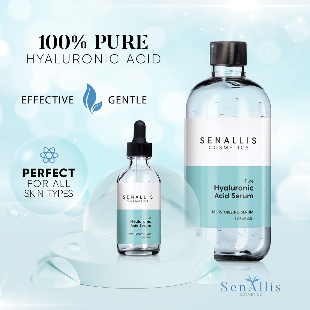 Hyaluronic Acid Serum 8 fl oz And 2 fl oz, Made From Pure Hyaluronic Acid, Anti Aging/Wrinkle, Ultra-Hydrating Moisturizer