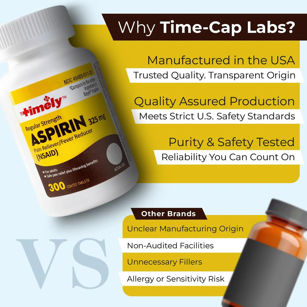 TIME-Cap-Labs 300 Count Regular Strength Aspirin 325mg for Adults - Compared to Bayer - Coated Regular Strength Aspirin Tablets - Pain Reliever for Minor Aches and Pains TIME-CAP LABS, INC. Au supplements