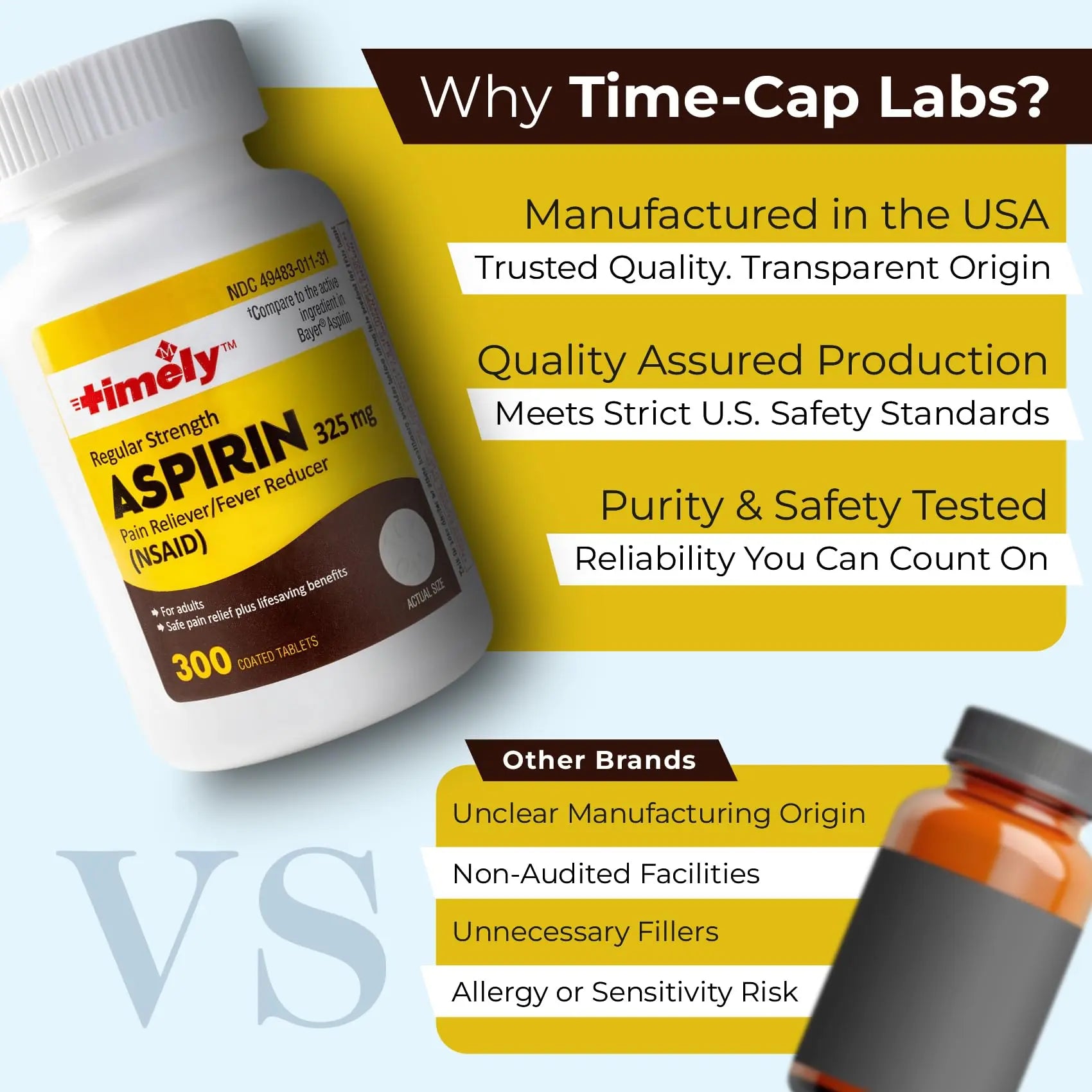 TIME-Cap-Labs 300 Count Regular Strength Aspirin 325mg for Adults - Compared to Bayer - Coated Regular Strength Aspirin Tablets - Pain Reliever for Minor Aches and Pains TIME-CAP LABS, INC. Au supplements