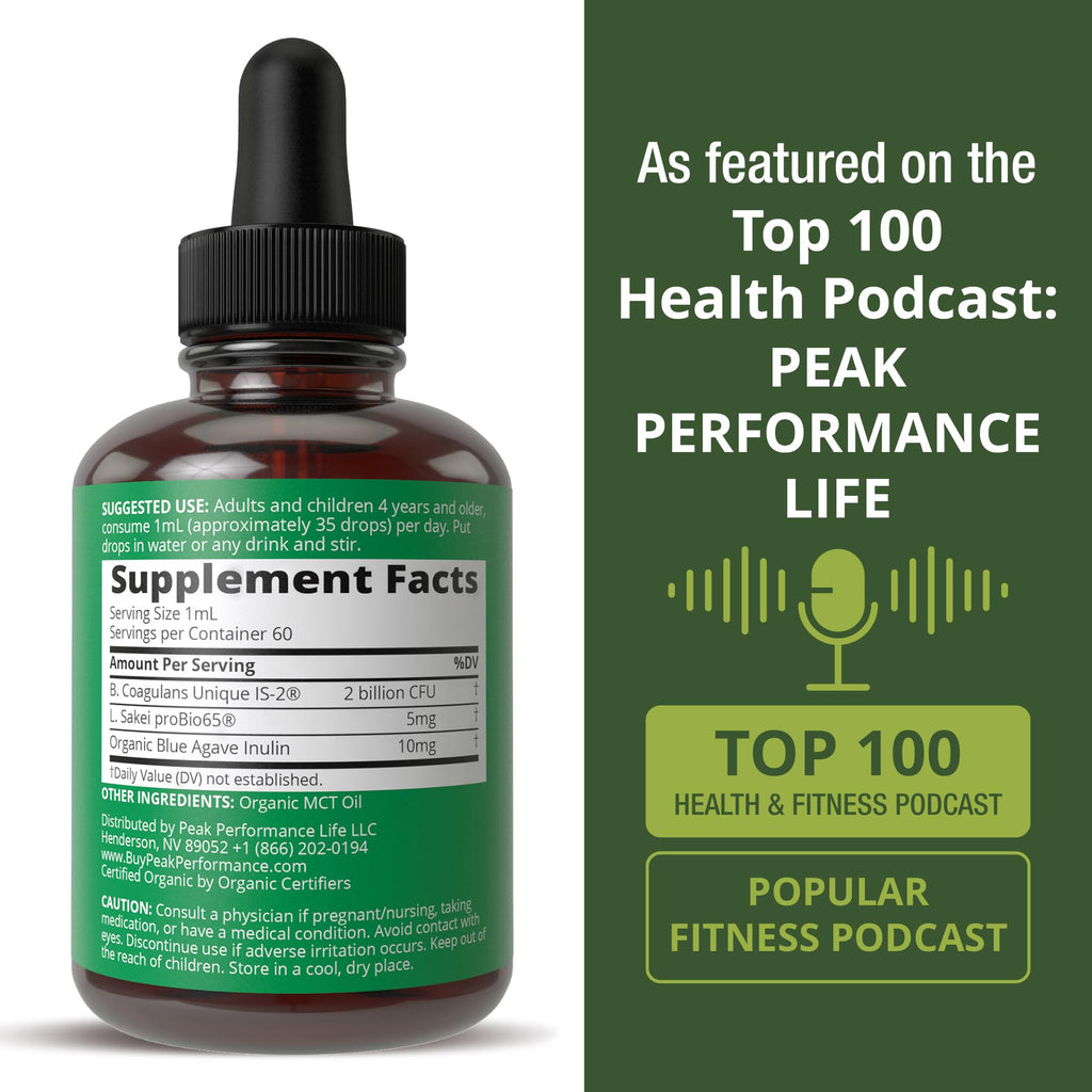 Organic Synbiotic = Prebiotics + Probiotics + Postbiotics 3-in-1 Supplement for Women, Men, & Kids. Pre, Pro, & Post Biotics Liquid Drops for Gut + Microbiome Balance. Made in USA, Vegan, Zero Sugar Peak Performance Au supplements