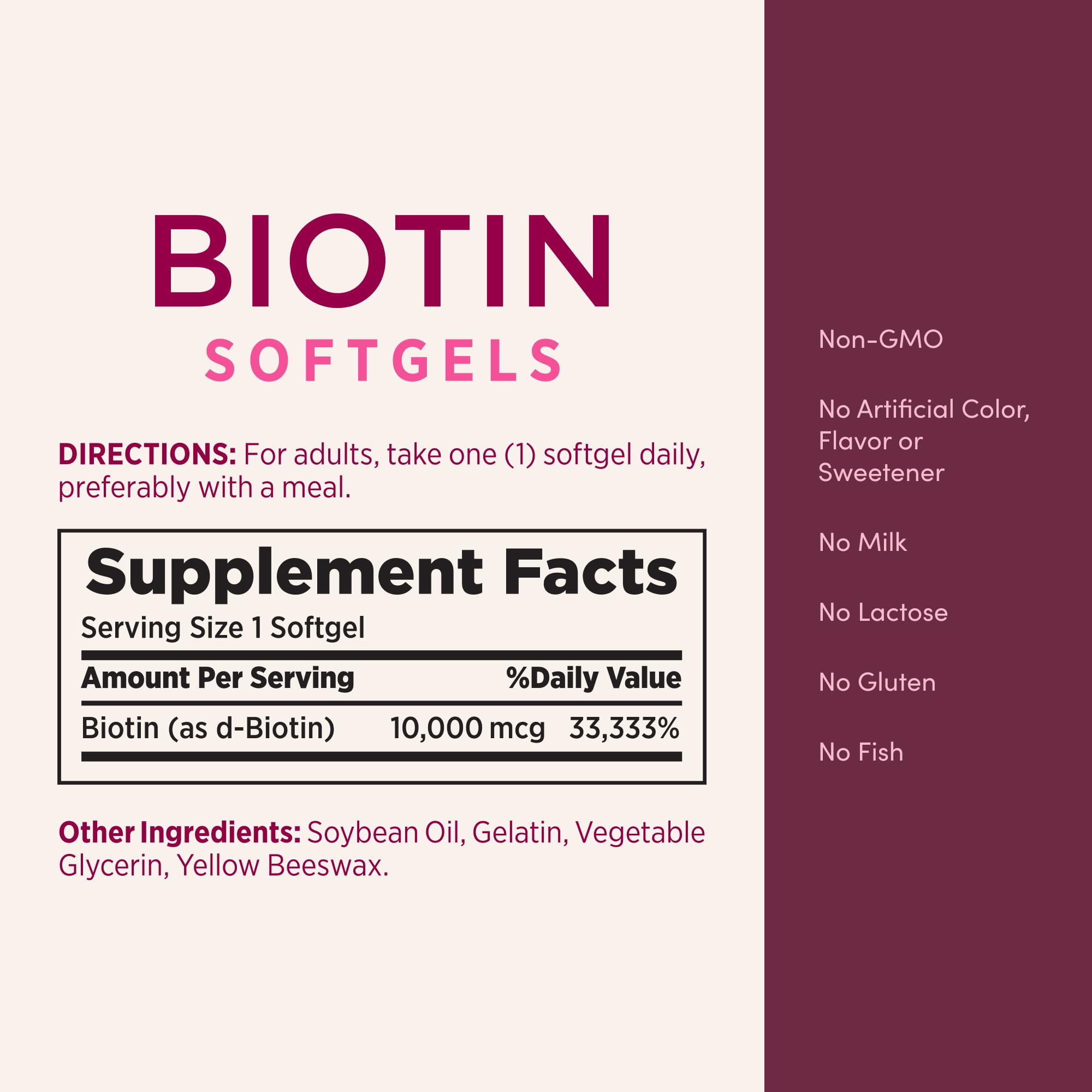 Nature's Bounty Biotin 10000mcg Supplement, Supports Healthy Hair, Skin and Nails, Optimal Solutions Hair Vitamin with Biotin