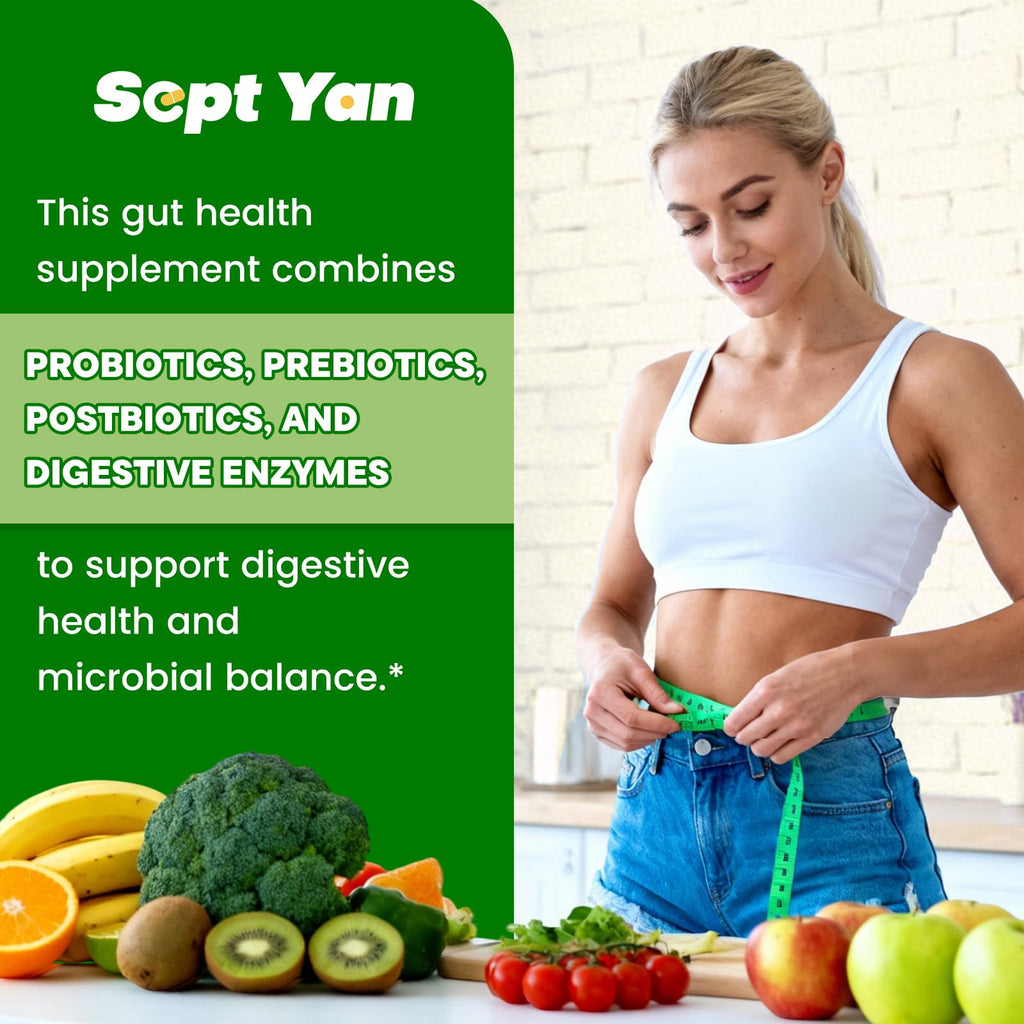 SEPT YAN Gut Health Supplement with Prebiotics, Postbiotics & Probiotics for Digestive Health for Women & Men, 80 Billion CFU Probiotics for Gut and Digestion