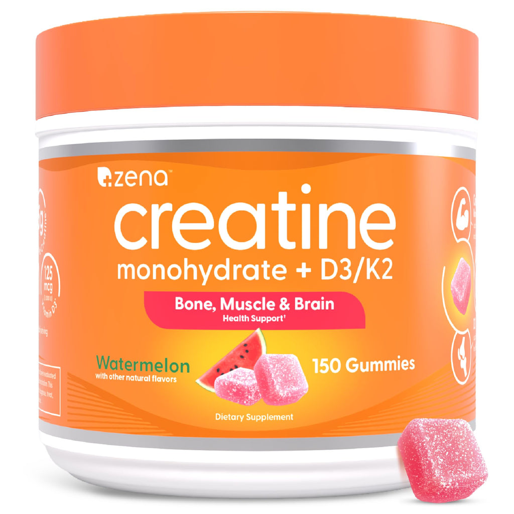 Zena Nutrition Creatine Gummies with D3 & K2, Creatine Monohydrate for Men and Women, Supports Bone, Muscle, & Cognitive Health, Gummy Workout Supplement, Watermelon Flavor, 150ct, 30 Daily Servings Zena Nutrition Au supplements