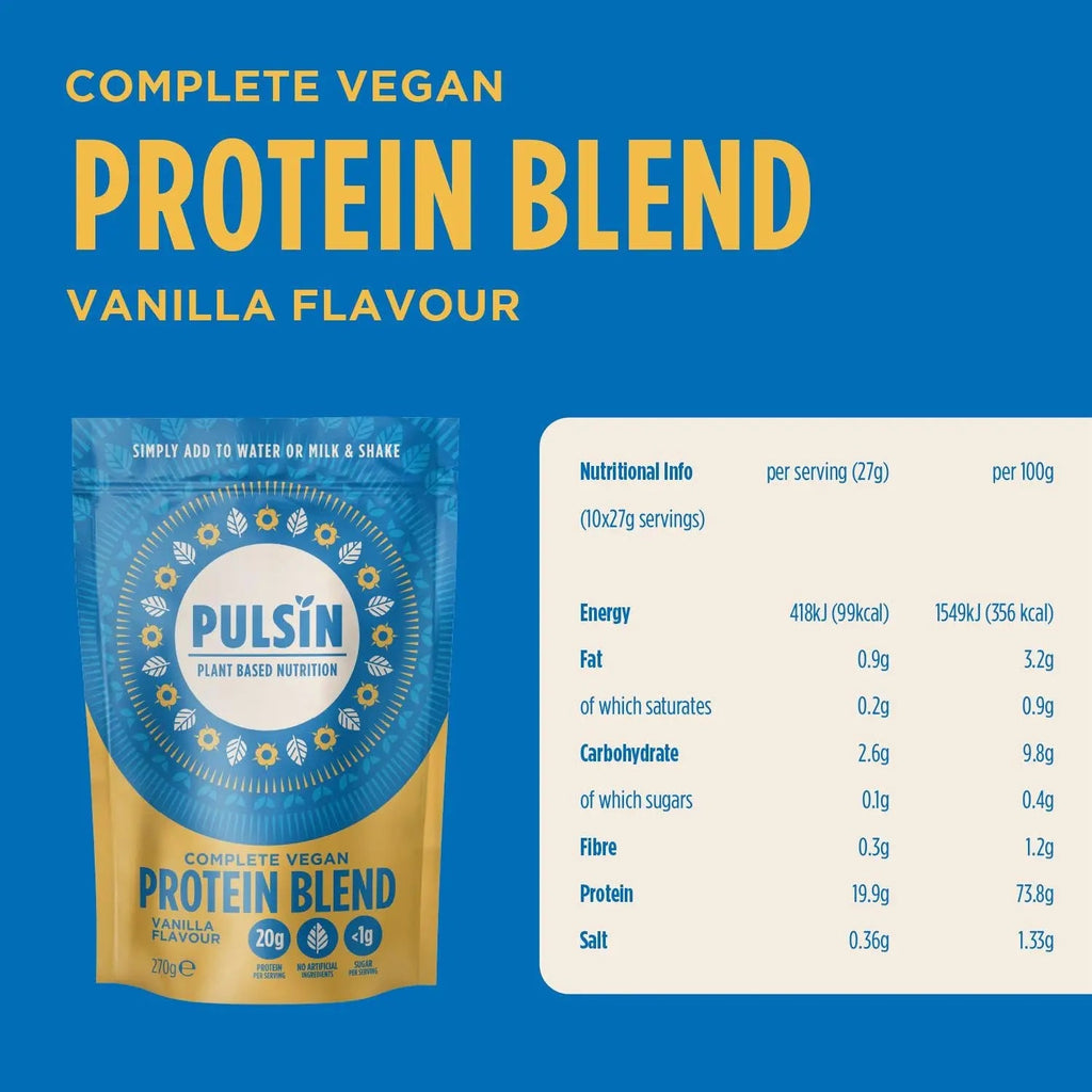 Pulsin plant based nutrition,Complete vegan protein blend,Vanilla flavour 270 g Pulsin Au supplements