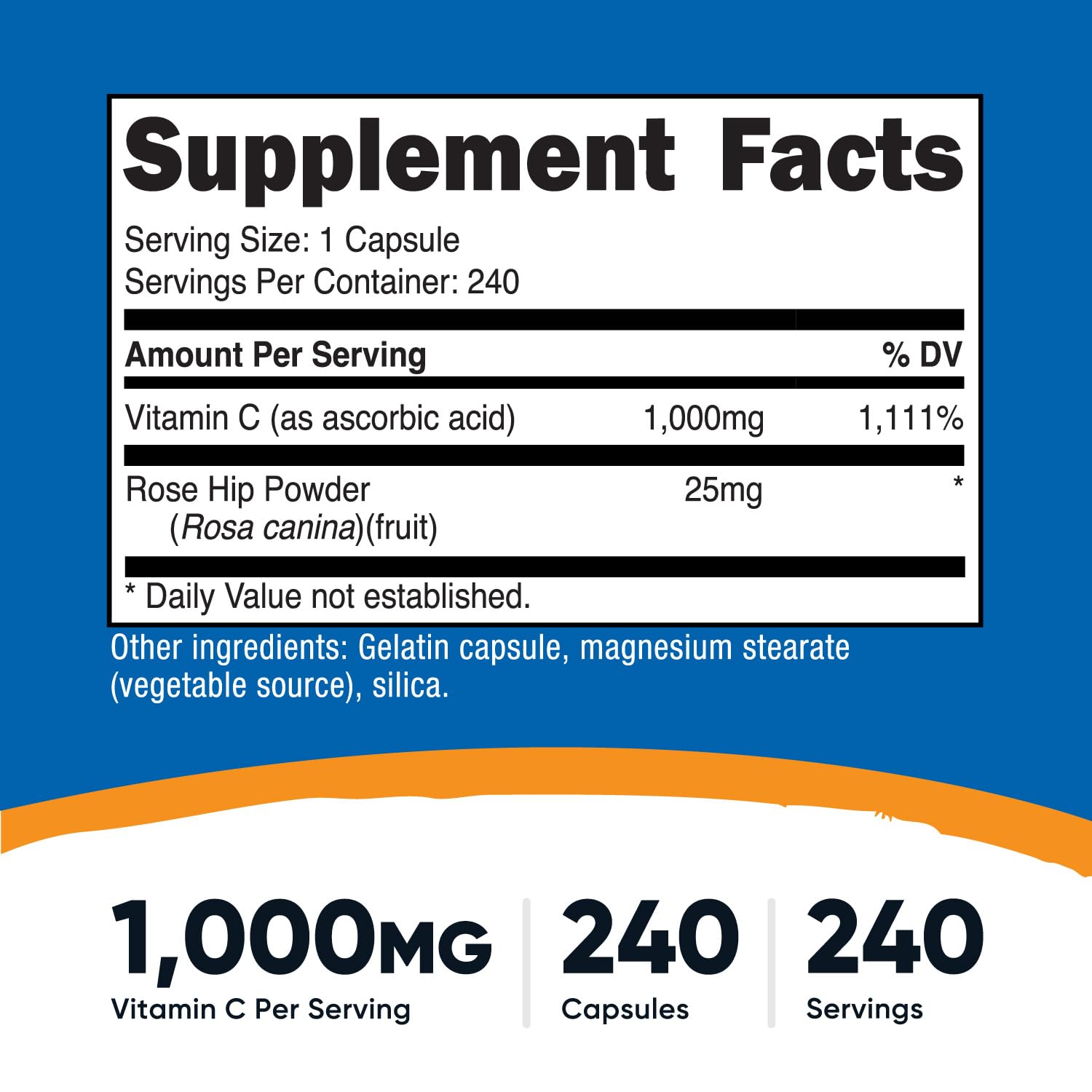 Nutricost Vitamin C with Rose Hips 1025mg, 240 Capsules - Vitamin C 1,000mg, Rose Hips 25mg, Premium