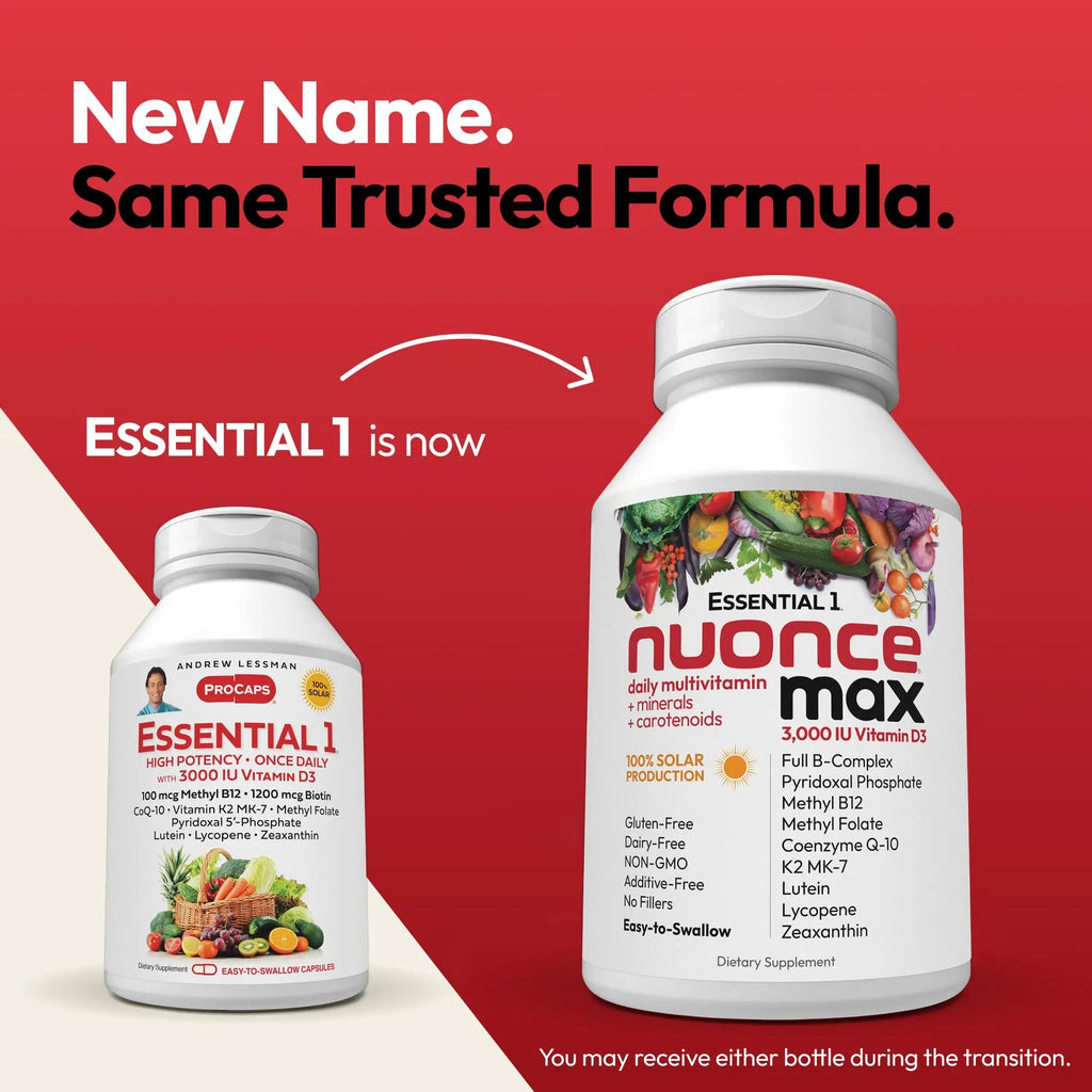 ANDREW LESSMAN Essential-1 nuonce max Multivitamin 3000 IU Vitamin D3 360 Small Capsules. 100 mcg Methyl B12 ANDREW LESSMAN Au supplements
