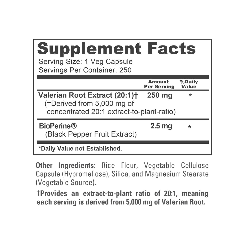 NusaPure Valerian Root 20:1 Extract, 250 mg Equivalent to 5000mg Per Veggie Caps, 250 Count, Vegan, Non-GMO, Bioperine NusaPure Au supplements