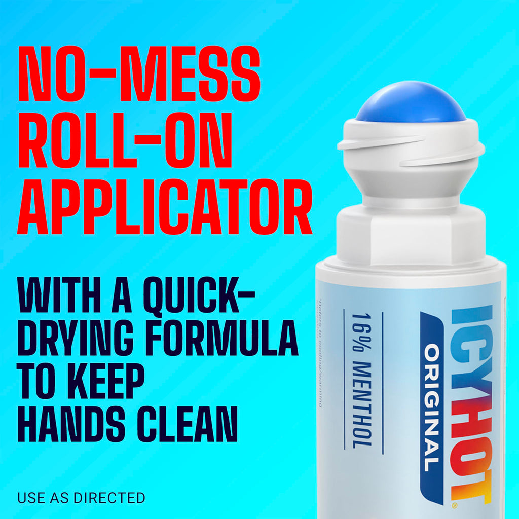 Icy Hot Original Pain Relief No-Mess Roll-On Applicator, Fast-Acting Pain Relief with Max Strength Menthol 16%, Contrast Therapy for Backaches, Joints, Muscle Strains and Arthritis, 2.5 oz Icy Hot Au supplements