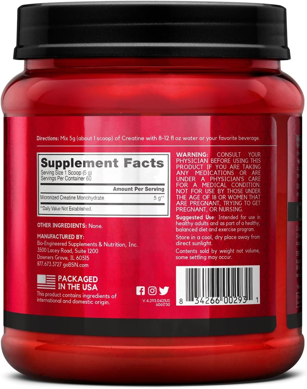 BSN Micronized Creatine Monohydrate Powder, Unflavored Creatine Powder, Micronized, Supports Muscle Building, Supports Muscle Strength, Gym Supplement