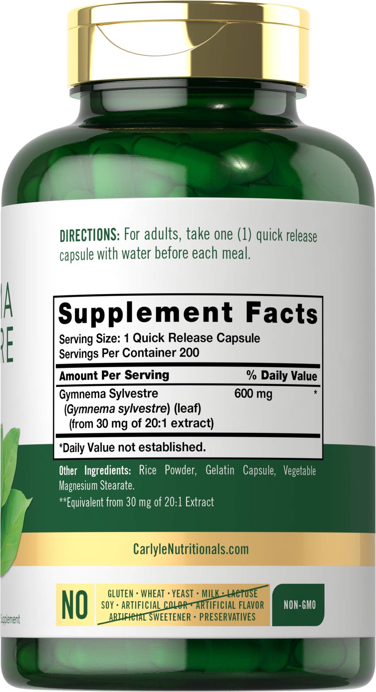 Carlyle Gymnema Sylvestre Capsules | 200 Count | Non-GMO and Gluten Free Supplement