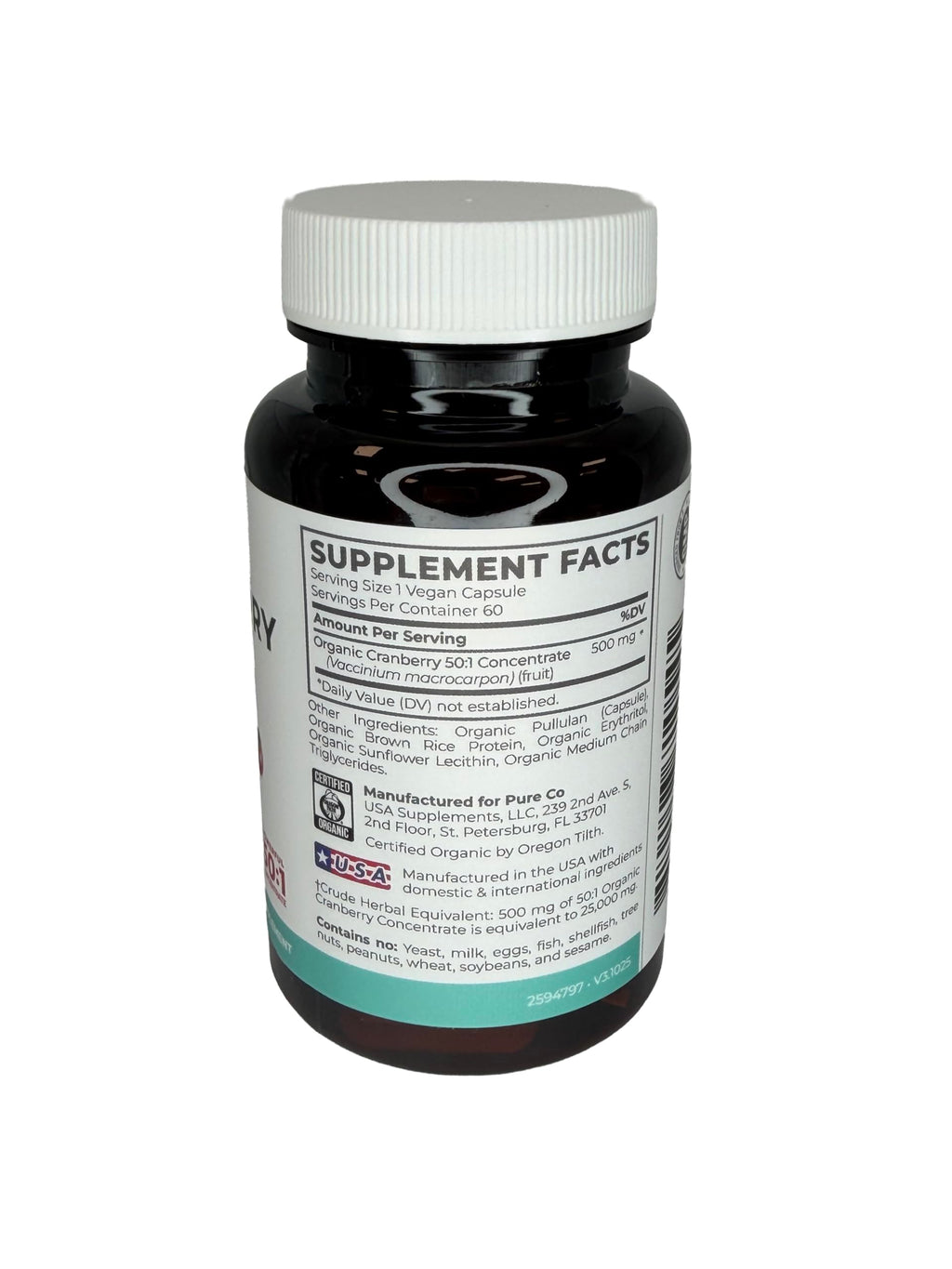 Organic Cranberry Pills - Vegan Supplement for Urinary Tract Health & Kidney Cleanse - Cranberry Pills for Women 500mg 50:1 Cranberry Concentrate Per Serving