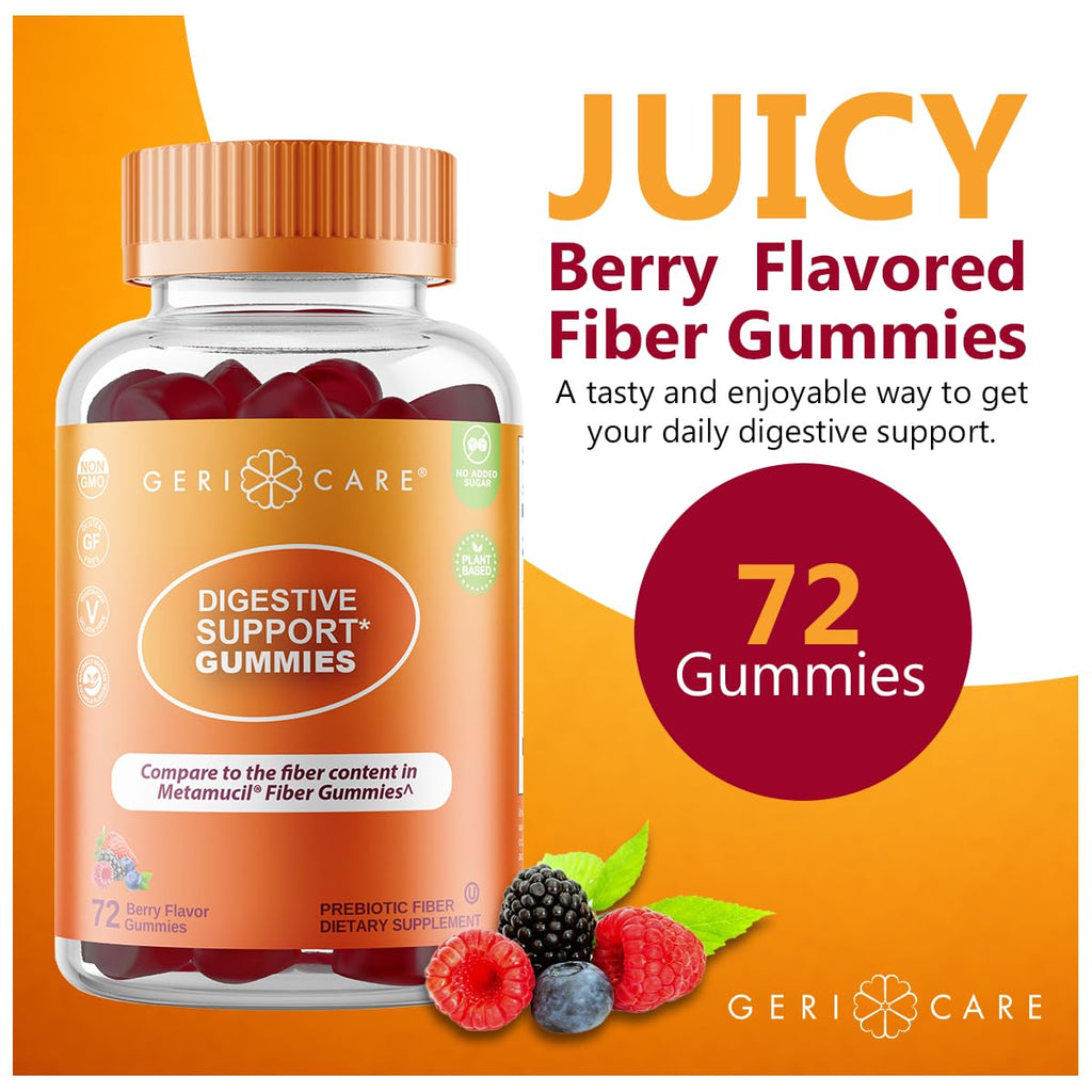 GeriCare Prebiotic Digestive Support, Gummies Compare to Metamucil Fiber Gummies, Berry Flavor, 72 Count, Plant-Based Fiber for Gut Health, Non-GMO,