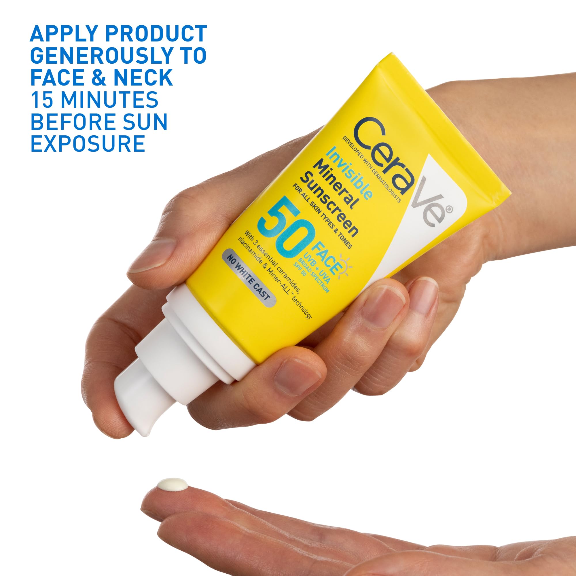 CeraVe Invisible Mineral Sunscreen SPF 50, Face Sunscreen for Sensitive Skin With Zinc Oxide & Titanium Dioxide, Vitamin E