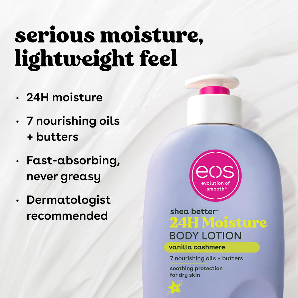 eos 24H Moisture Travel Body Lotion- Vanilla Cashmere, Travel Size Essential, Toiletries, Mini Body Lotion For Dry Skin, 2.5 fl oz