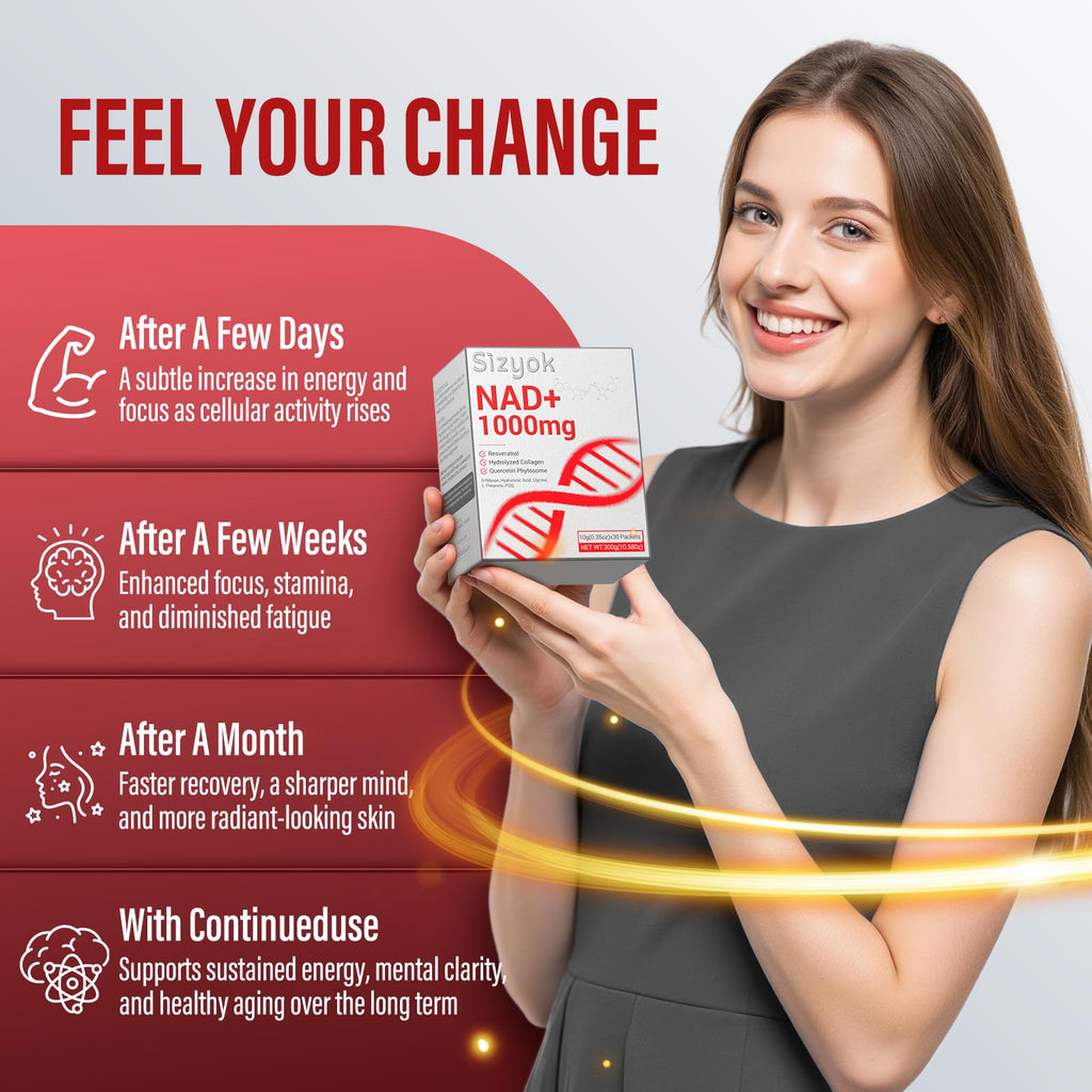 NAD+ Supplement 1000mg Liquid - High Absorption NAD+ with Trans Resveratrol 2000mg, Collagen & Hyaluronic Acid, Anti-Aging Energy Support for Women, Cellular Health & Longevity Boost Sizyok Au supplements