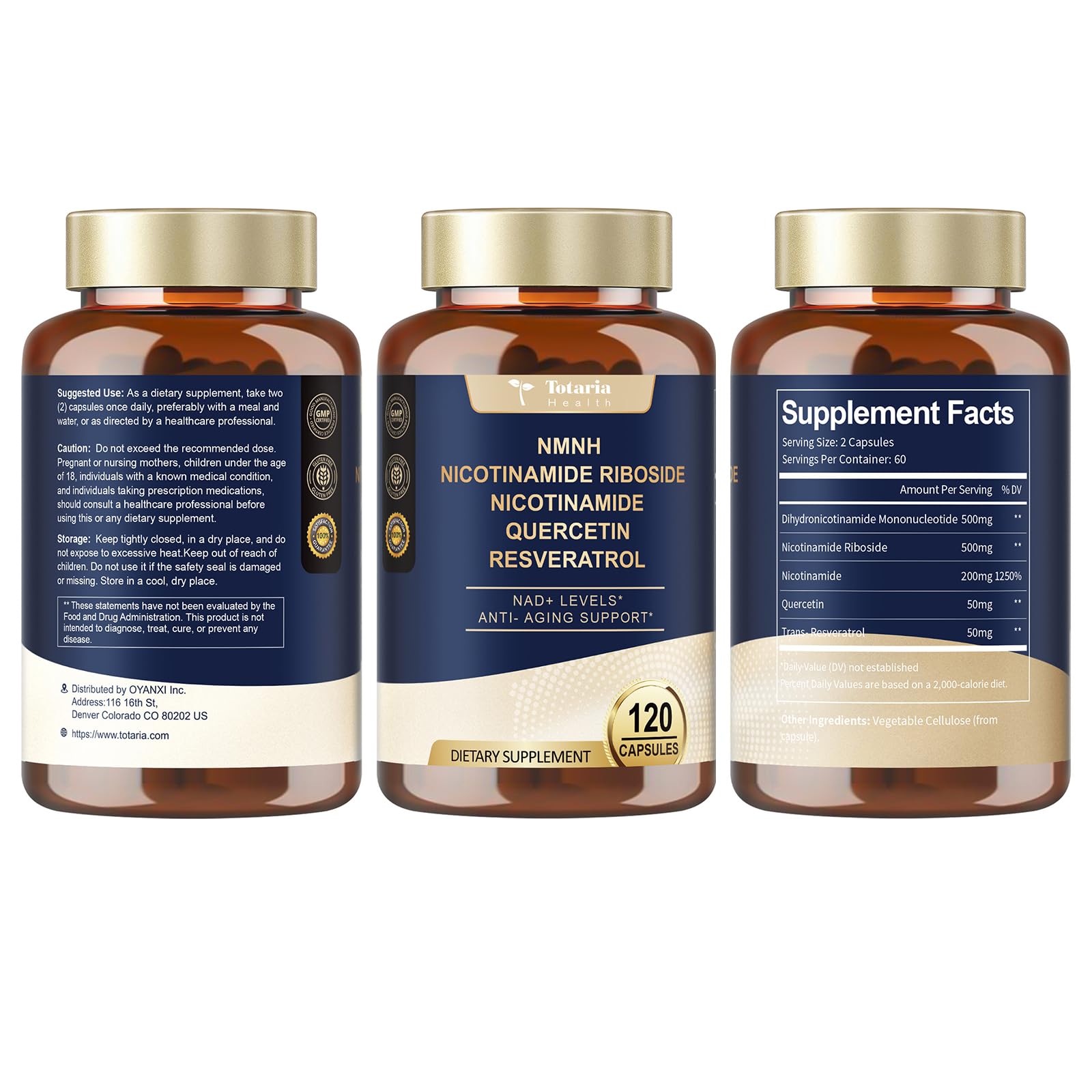 Totaria NMNH 500mg (Dihydronicotinamide Mononucleotide), Premium NMN Alternative Supplement w/Niacinamide (Vitamin B3), Quercetin, Trans-Resveratrol, for NAD+, Skin Cell, Anti-Aging & Energy, 120 Ct Totaria Au supplements