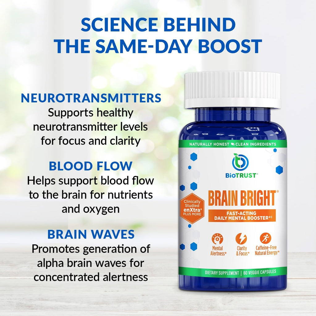 BioTrust Brain Bright – Daily Nootropic Boost for Focus, Concentration, Mental Clarity – Caffeine Free Nootropics Brain Support Supplement – Thai Ginger, Ginkgo, Folate, L-Theanine – 30 Servings BioTrust Au supplements