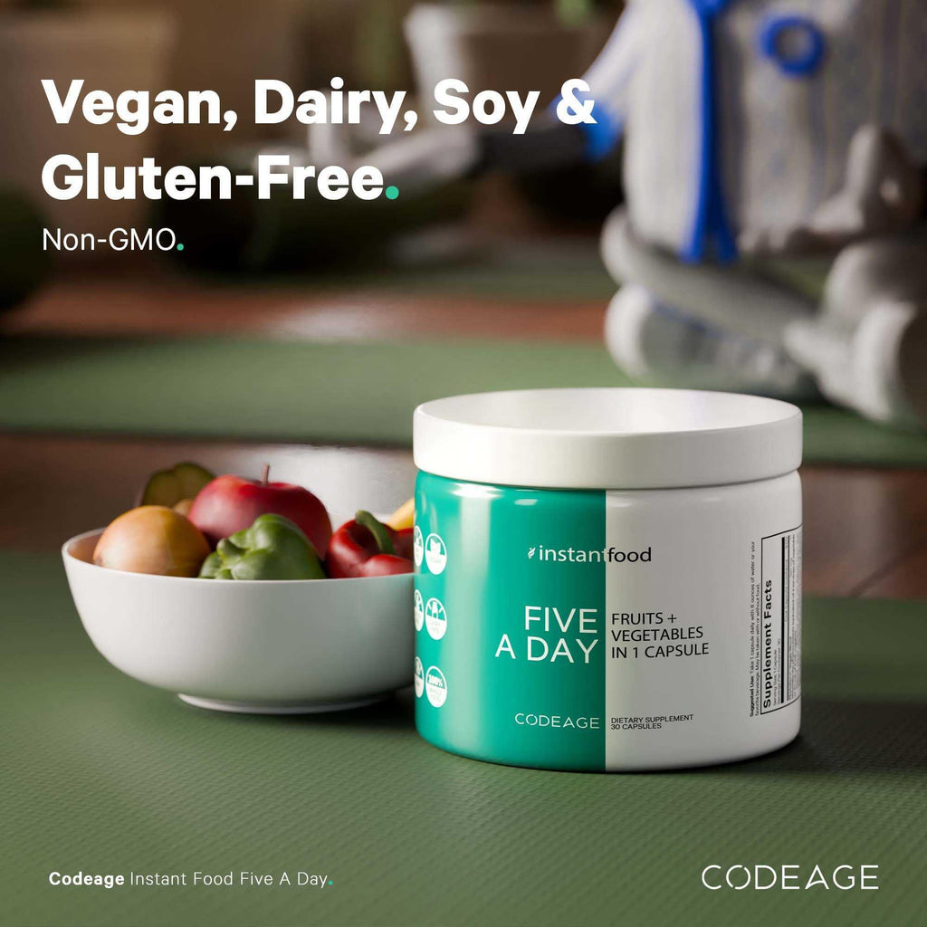 Codeage Instantfood Five A Day – Fruits & Vegetables Capsule Supplement – Whole Food Phytonutrients – 15 Fruits and Veggies Blend - Vegan, Non-GMO – 30 Capsules Codeage Au supplements