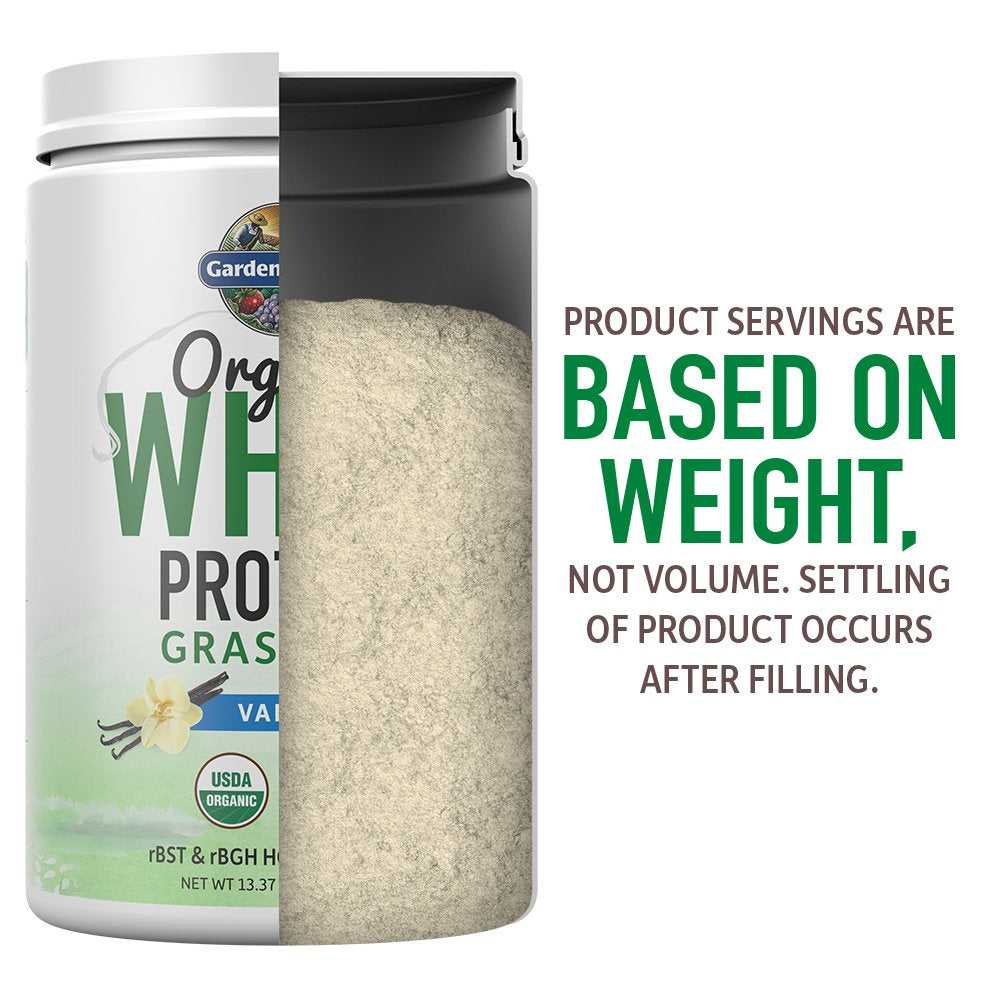 Garden of Life Grass Fed Whey Protein Powder Vanilla - 21g Protein for Women & Men + Probiotics - 12 Servings - Gluten Free, Non GMO, Kosher, Humane, RBST & rBGH Hormone Free