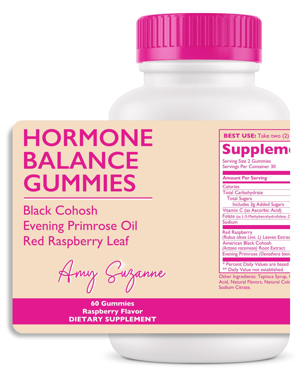 Amy Suzanne Hormone Balance Gummies for Women - Hormone Harmony for Mood, Energy, Bloating - Hormonal PMS, Perimenopause & Menopause Support - Red Raspberry Leaf & Black Cohosh - 60 Gummy Supplements Amy Suzanne Au supplements