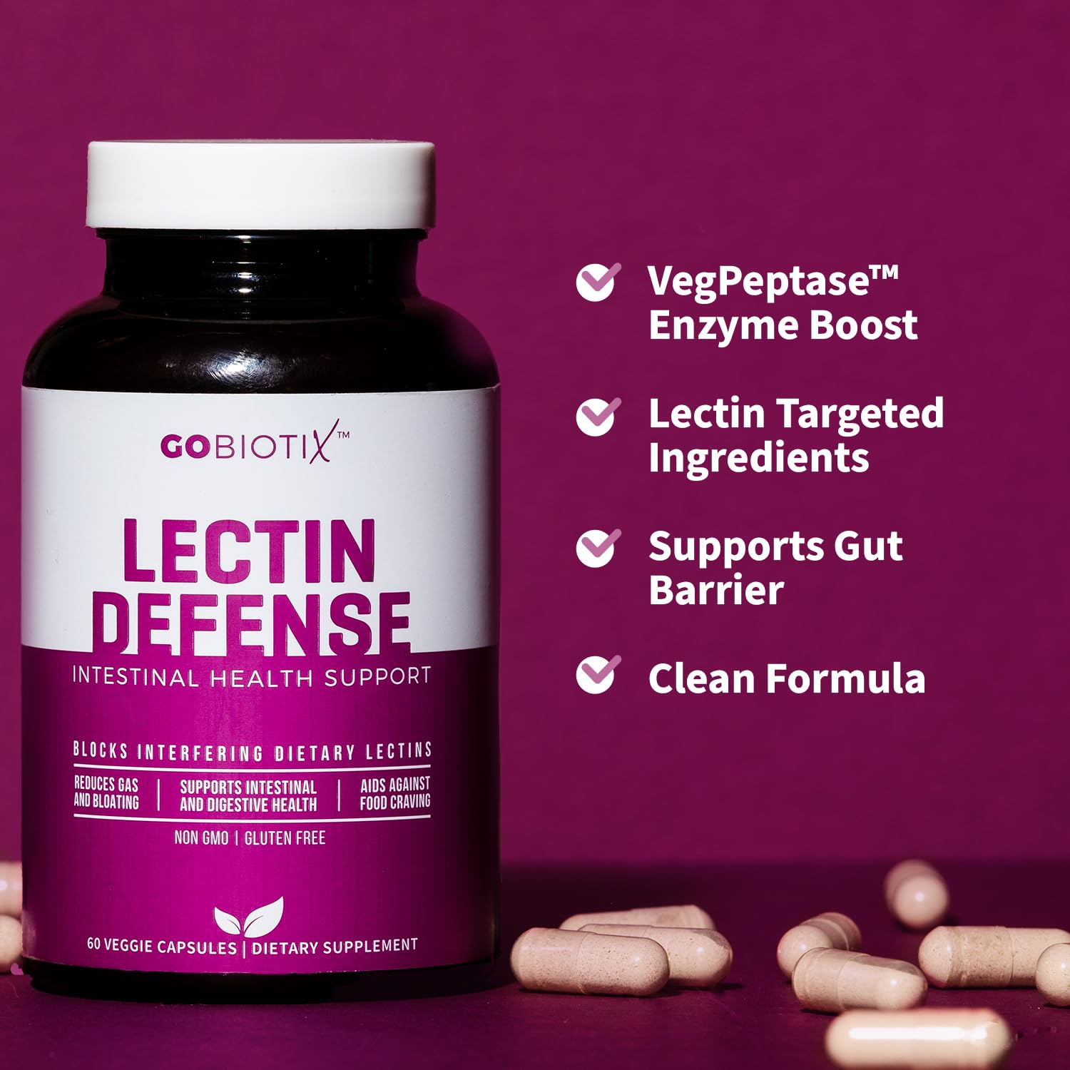 GOBIOTIX Lectin Defense - Lectin Blocker Supplement for Leaky Gut with MSM and Digestive Enzymes - Aids in Intestinal Health for Women and Men - Non-GMO