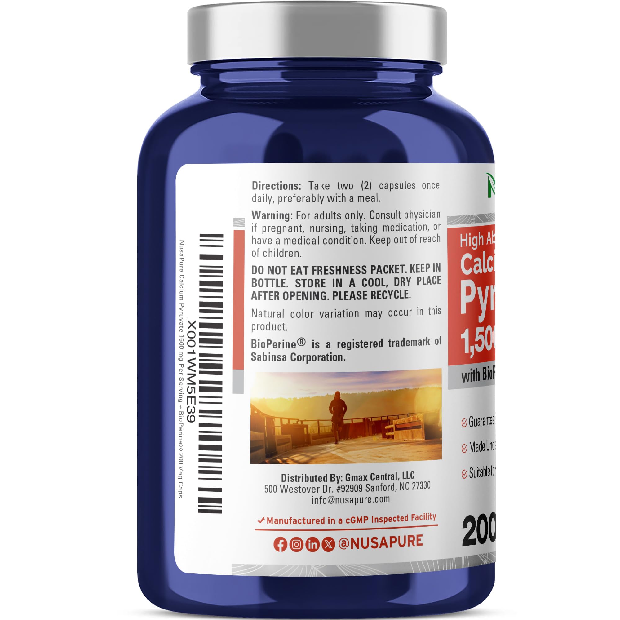 NusaPure Calcium Pyruvate - Suitable for Vegetarian/Vegan, Non - GMO - 1500 mg - 200 Capsules NusaPure Au supplements