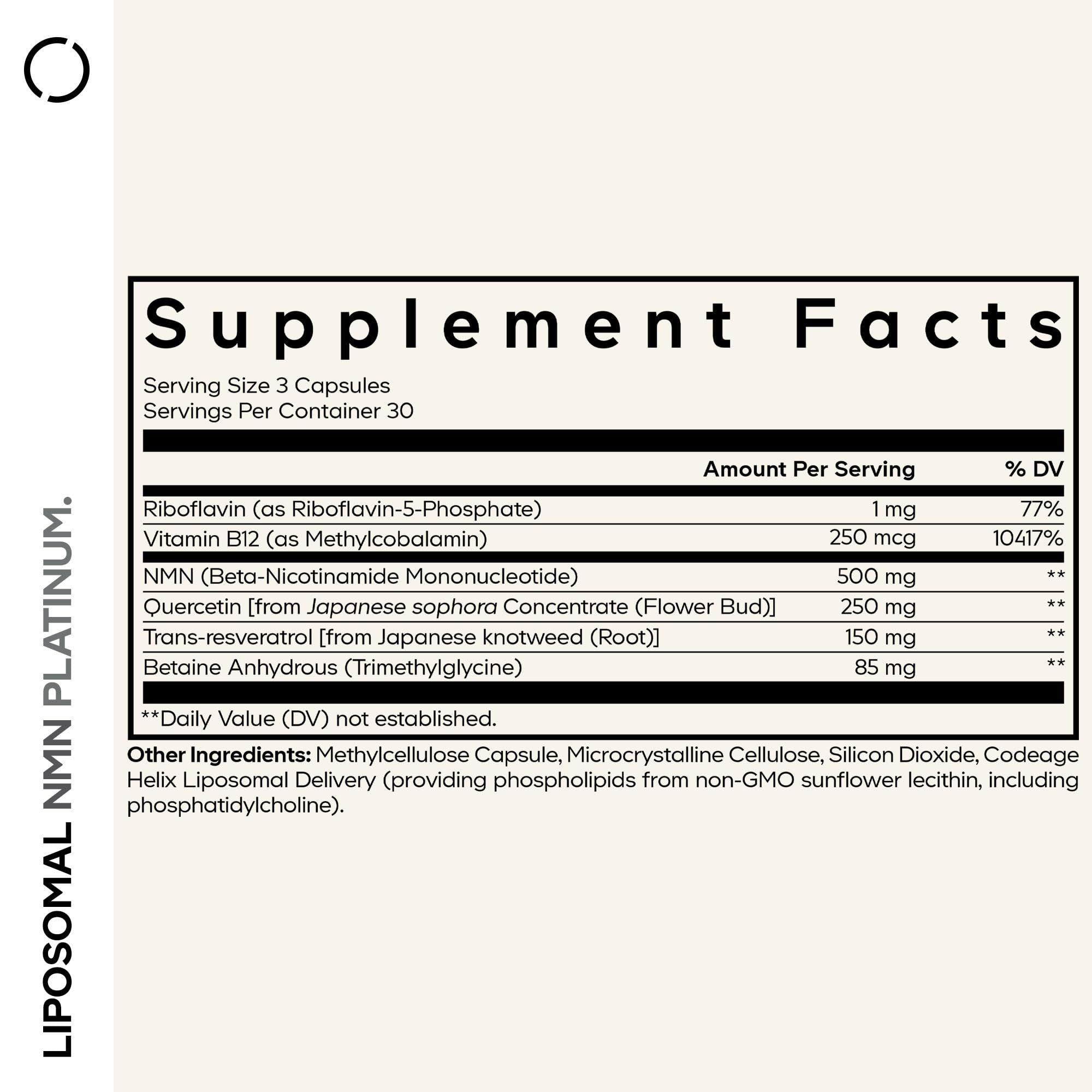 Codeage Liposomal NMN Platinum - 500 mg NMN Supplement, Nicotinamide Mononucleotide, NAD Precursor - Quercetin, Resveratrol, Betaine TMG, Vitamin B2 Riboflavin & Vitamin B12 - Non-GMO - 90 Capsules Codeage Au supplements