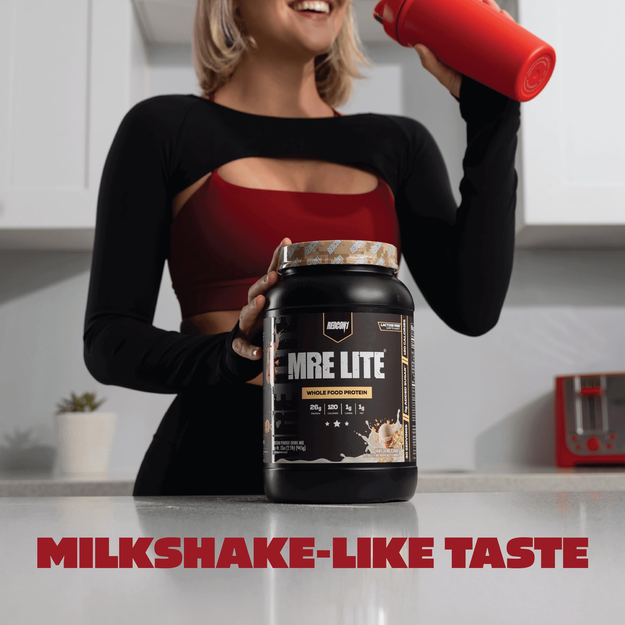 REDCON1 MRE LITE Whole Food Protein Powder, Vanilla Milkshake - Lactose Free & Sugar Free Meal Replacement with Animal Protein Blends - Easy to Digest Formula - Only 1g Carb per Serving (30 Servings)