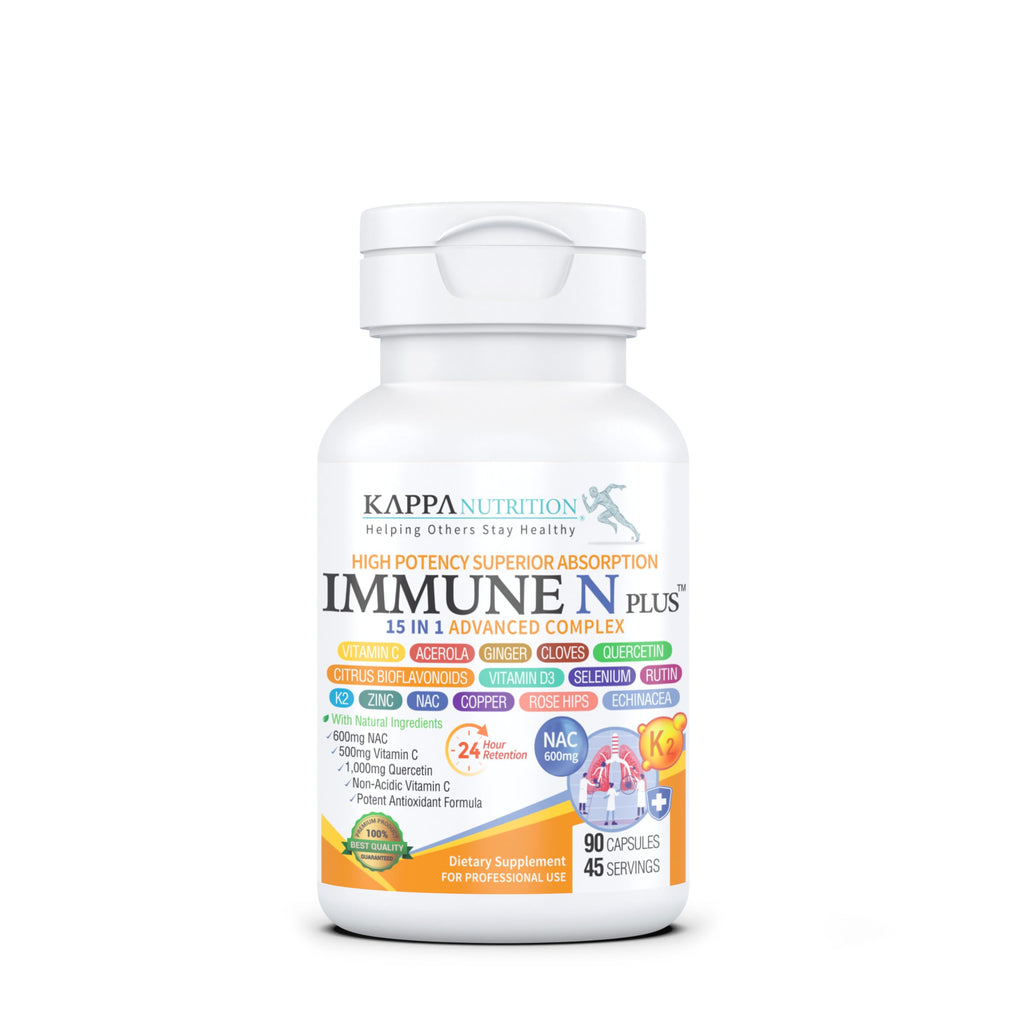 (90 Capsules), NAC 600mg, Quercetin 1,000mg, Vitamin C 500mg, Zinc 50mg, Vitamin D3 5,000iu, Selenium, Copper, Acerola, Ginger, Rutin, Citrus Bioflavonoids, Rose Hips, Echinacea, Immune N Plus 15 in 1 KAPPA NUTRITION Au supplements